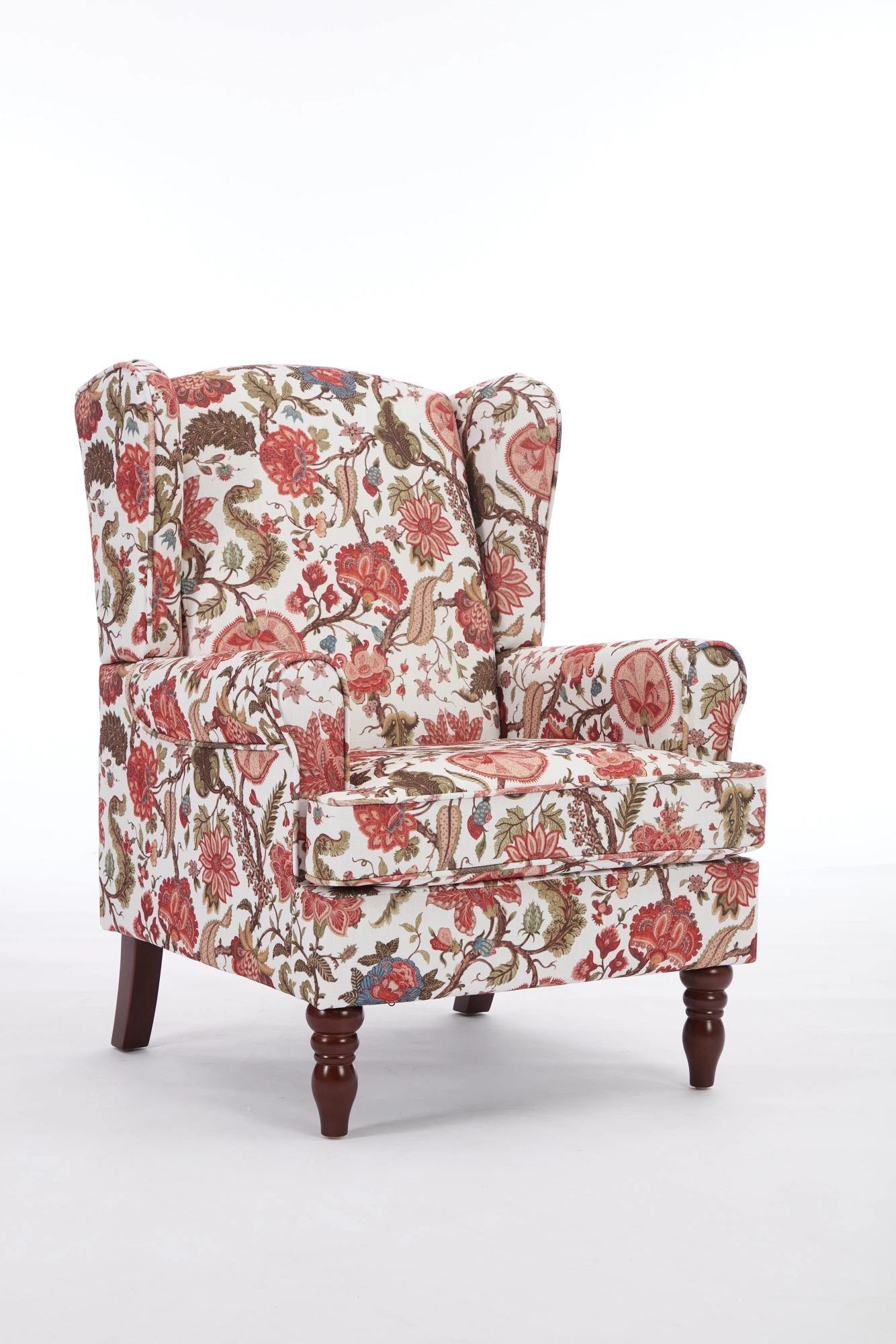 Modern Accent Chair with Retro Wood Legs, Comfy Upholstered Armchair, Floral Design Single Sofa Chair for Living Room Bedroom Office - Floral Red view 20