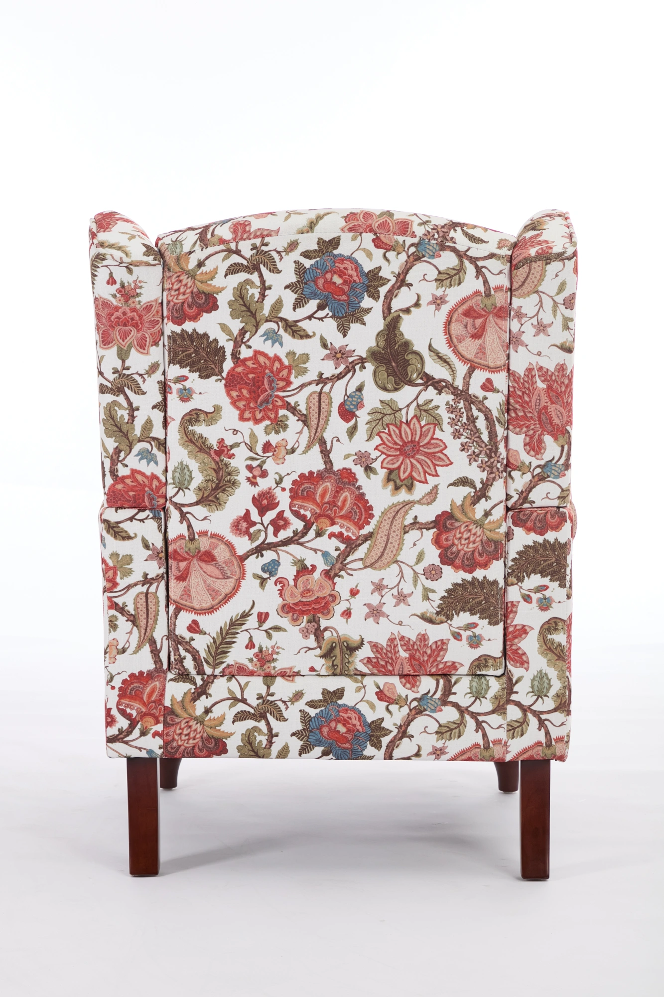 Modern Accent Chair with Retro Wood Legs, Comfy Upholstered Armchair, Floral Design Single Sofa Chair for Living Room Bedroom Office - Floral Red view 7