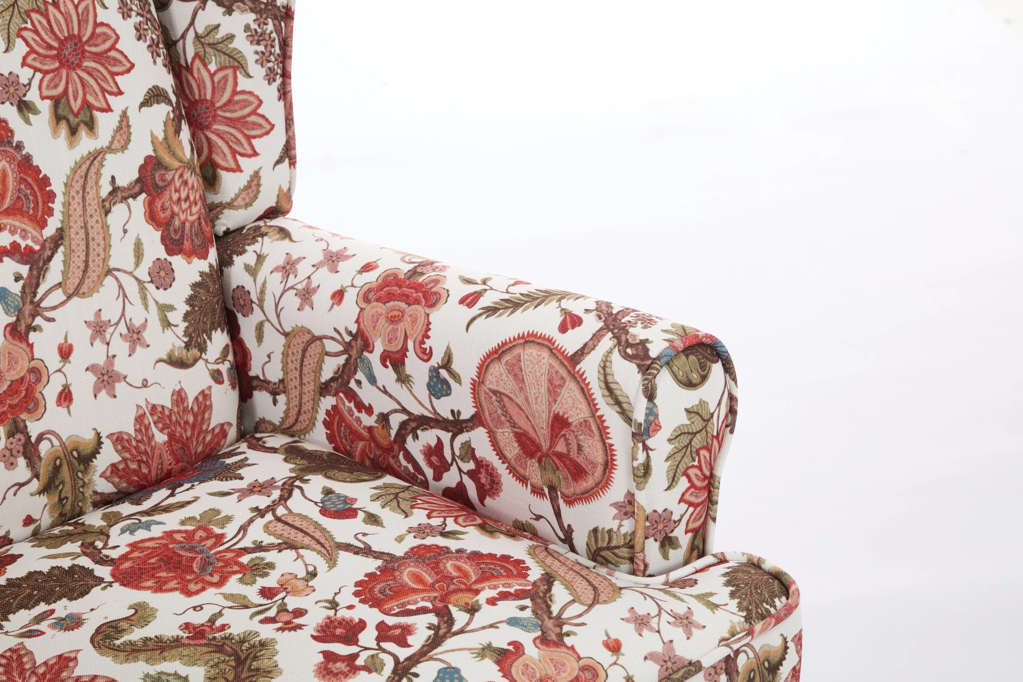 Modern Accent Chair with Retro Wood Legs, Comfy Upholstered Armchair, Floral Design Single Sofa Chair for Living Room Bedroom Office - Floral Red view 9
