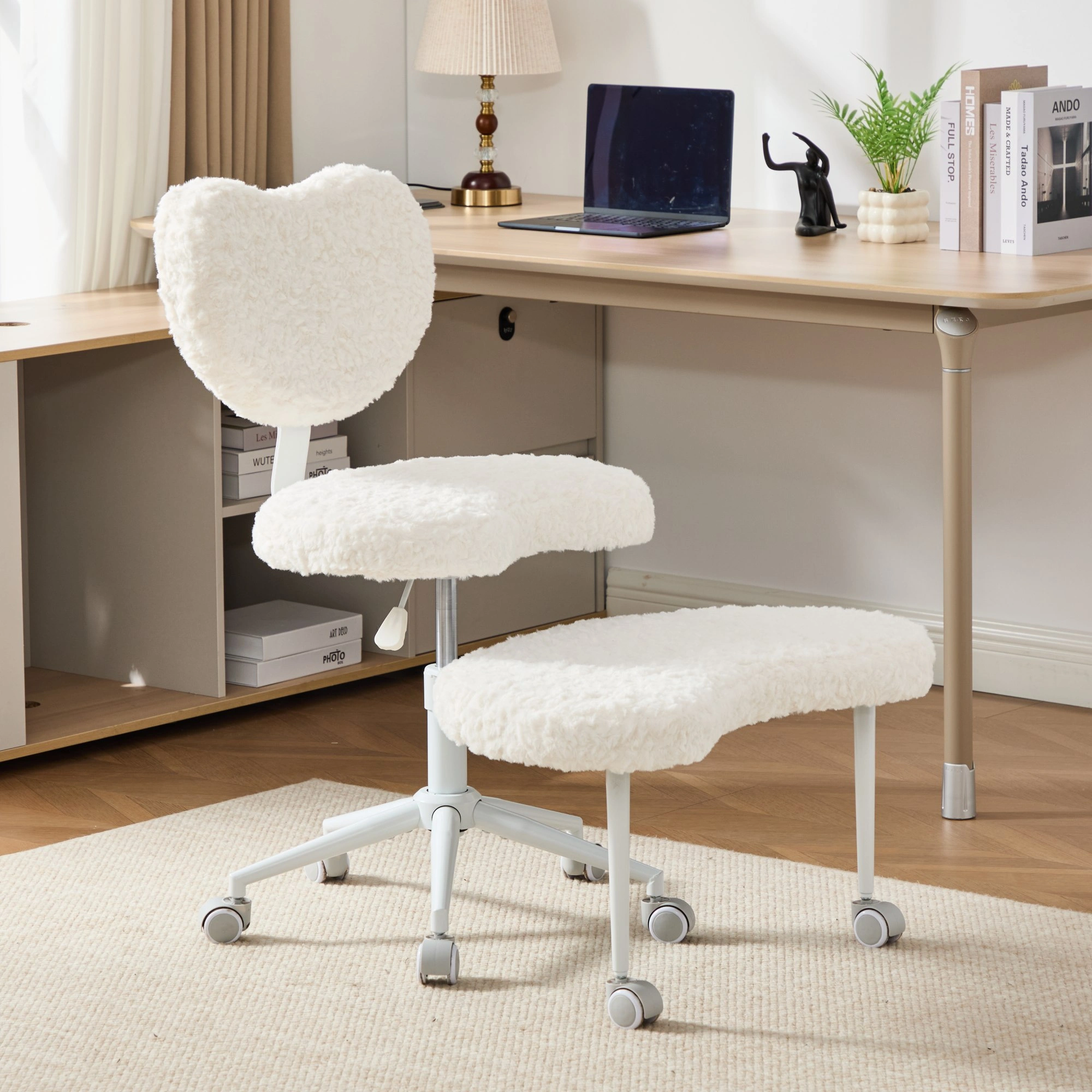 Artificial rabbit hair Meditation Chair Plus, Cross Legged Chair with Wheels, ADHD Chair, Criss Cross Desk Chair with Lumbar Support and Adjustable Stool, Flexible Design for Fidgety Sitters, Beige view 13