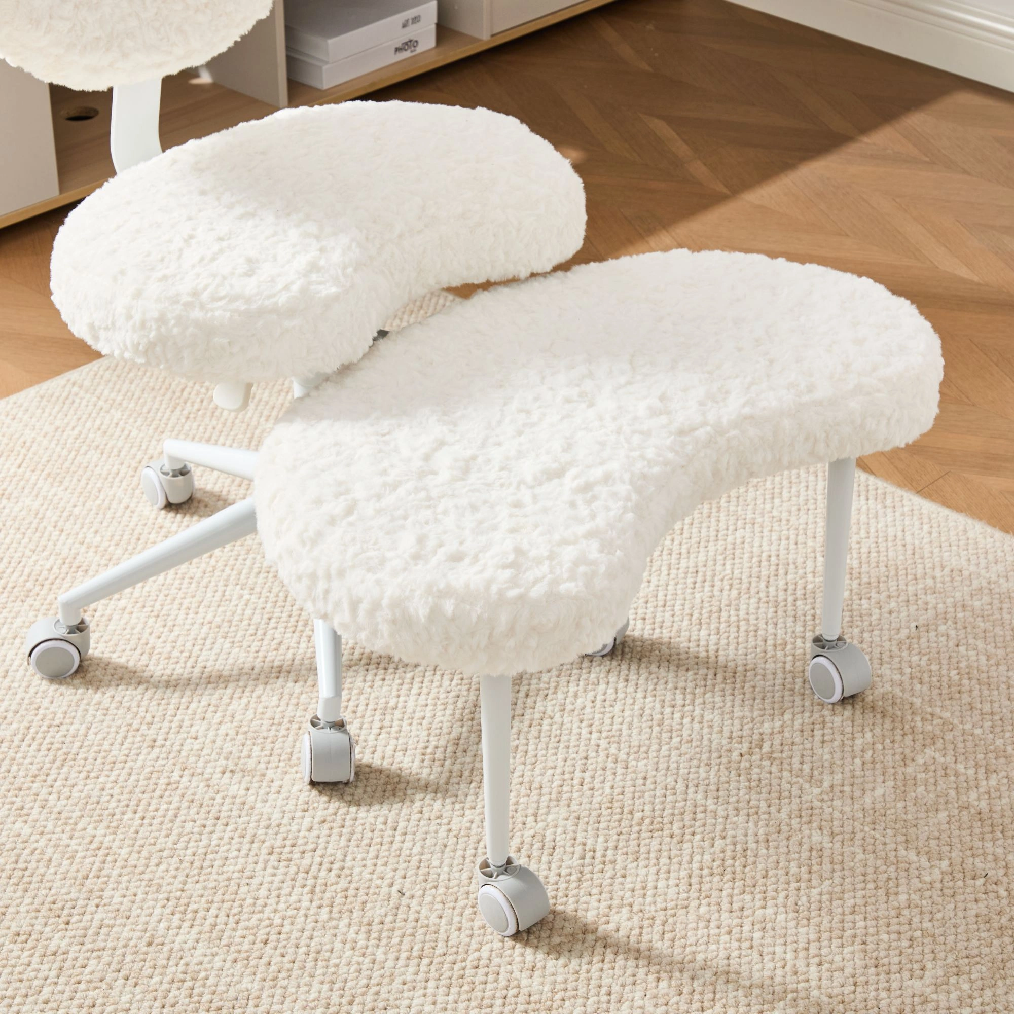 Artificial rabbit hair Meditation Chair Plus, Cross Legged Chair with Wheels, ADHD Chair, Criss Cross Desk Chair with Lumbar Support and Adjustable Stool, Flexible Design for Fidgety Sitters, Beige view 5