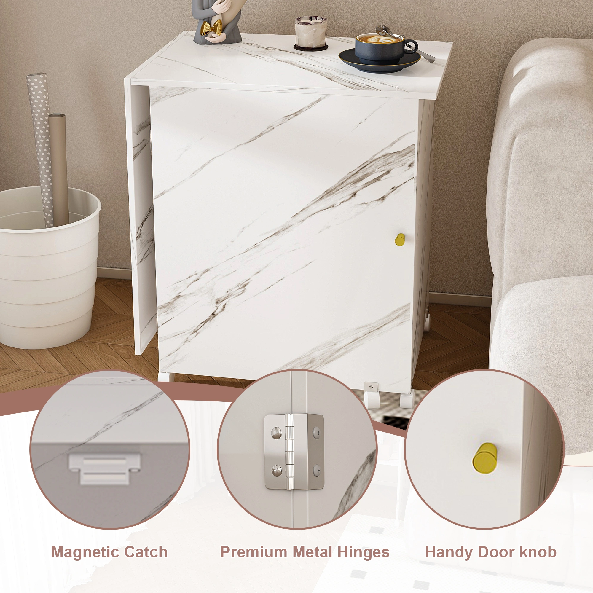 4-in-1 Folding Sewing Table with Lockable Wheels, White Rolling Craft Station End Table & Computer Desk with Storage Shelves for Apartments view 15