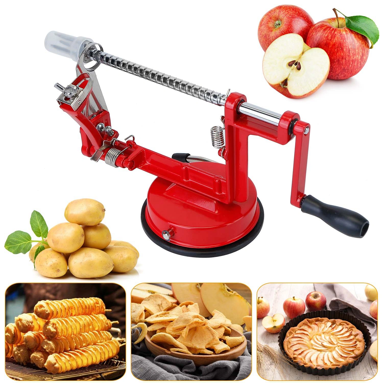 3‑in‑1 Fruit Peeler, 3‑in‑1 Apple Peeler Slicer Corer,Apple Slicer Corer with Suction Base, Zinc Alloy and Stainless‑Steel Blade for Kitchen Fruit Processing view 2