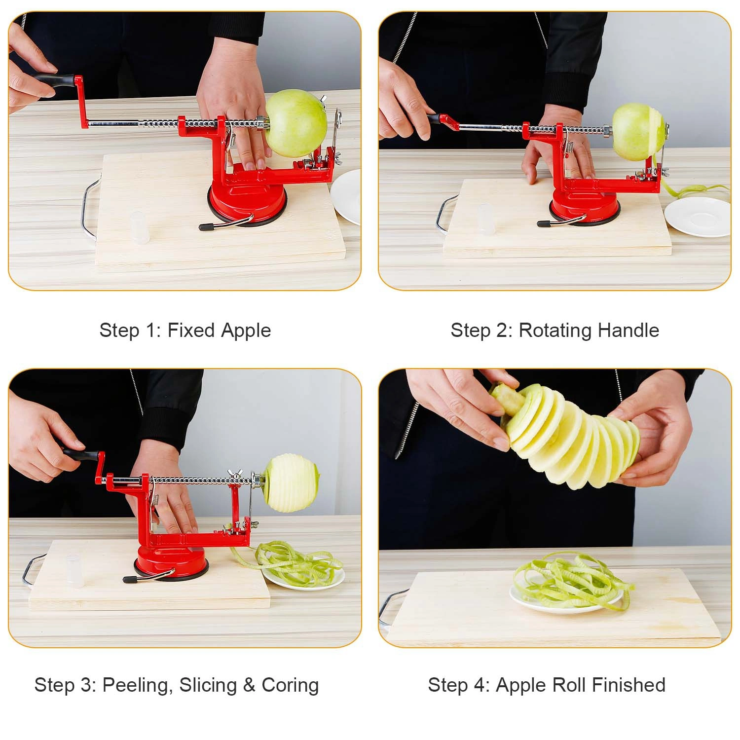3‑in‑1 Fruit Peeler, 3‑in‑1 Apple Peeler Slicer Corer,Apple Slicer Corer with Suction Base, Zinc Alloy and Stainless‑Steel Blade for Kitchen Fruit Processing view 3