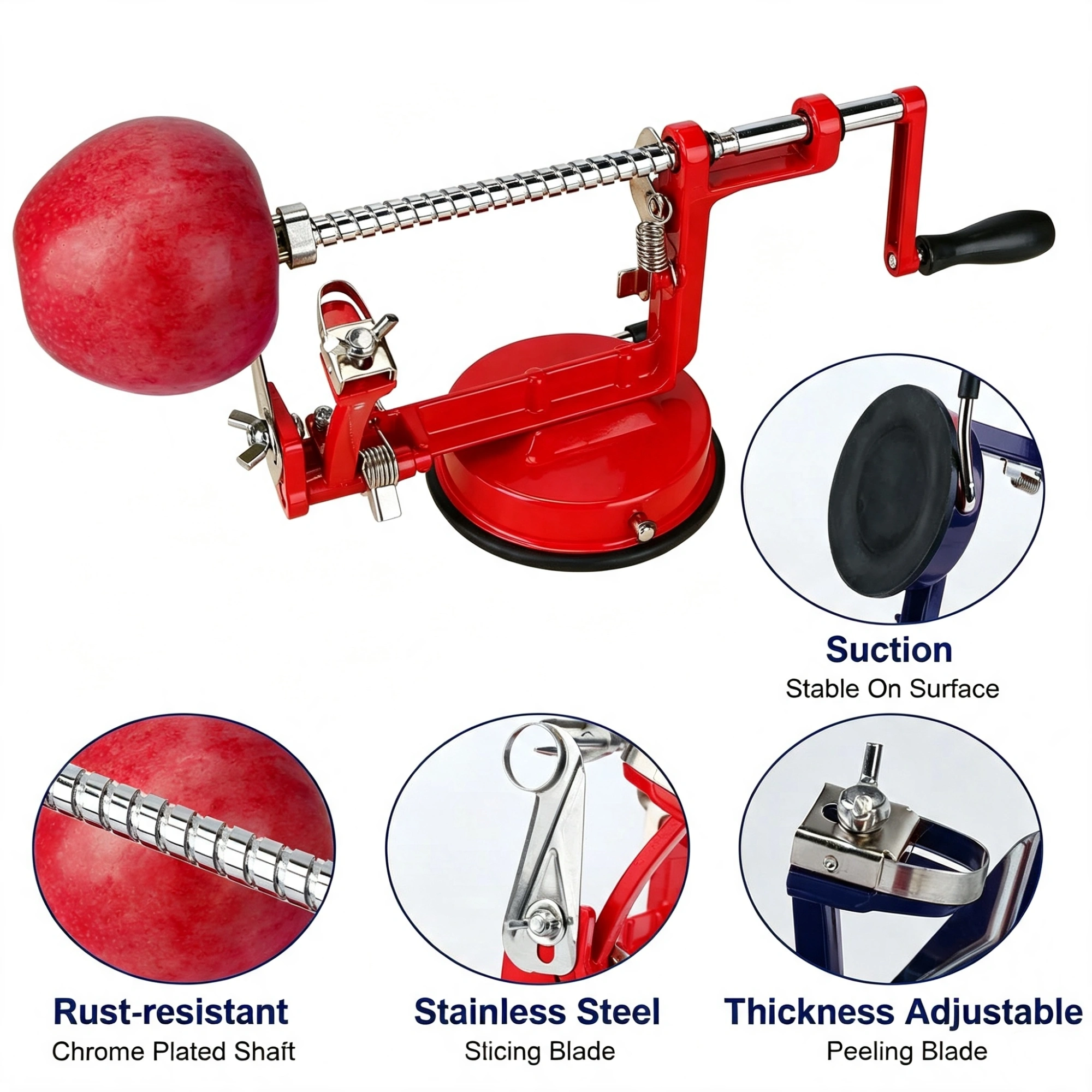 3‑in‑1 Fruit Peeler, 3‑in‑1 Apple Peeler Slicer Corer,Apple Slicer Corer with Suction Base, Zinc Alloy and Stainless‑Steel Blade for Kitchen Fruit Processing view 6