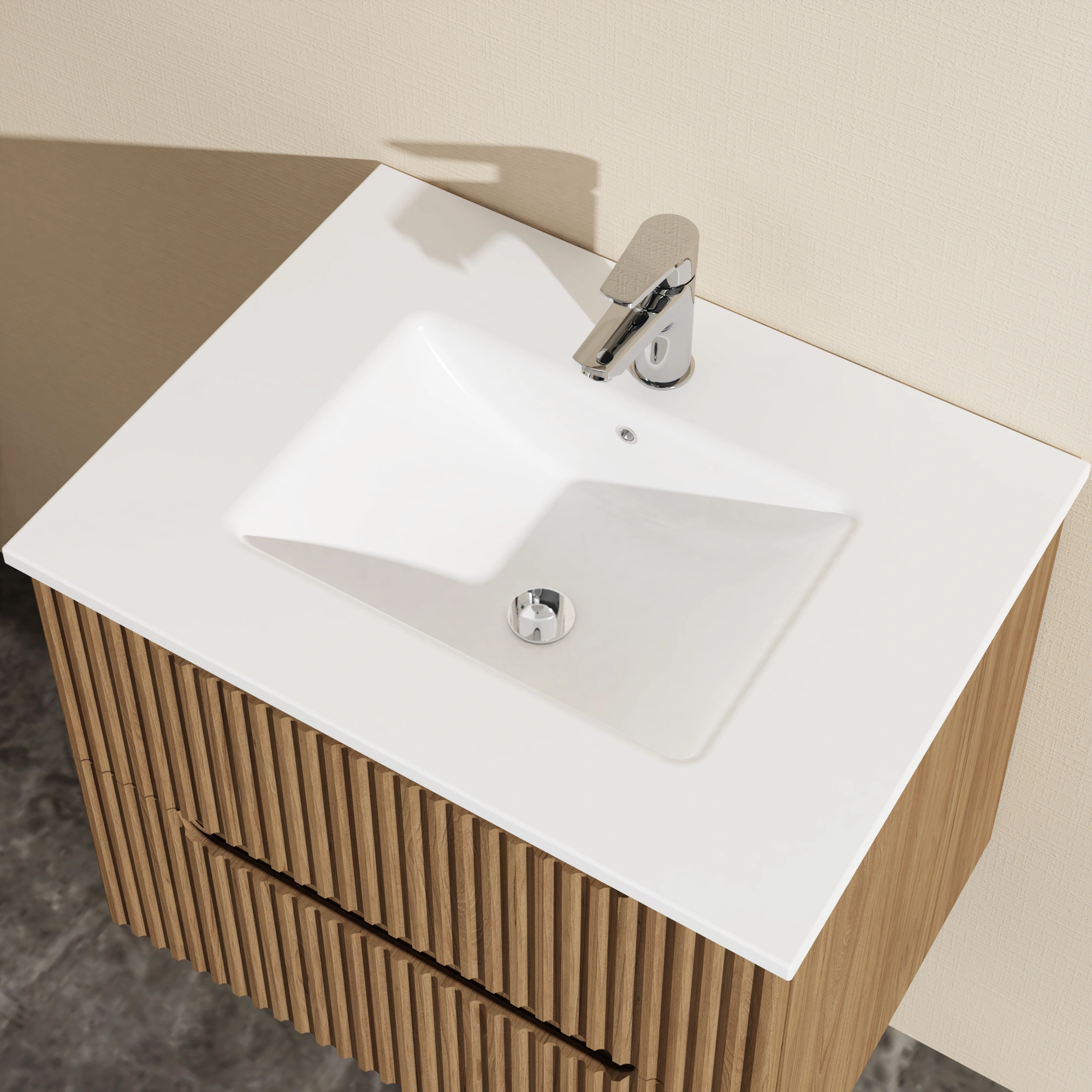 Goodyo 24" Floating Bathroom Vanity Cabinet with White Basin Sink, Wall Mount Bathroom Vanity with Storage, Walnut Finish view 4