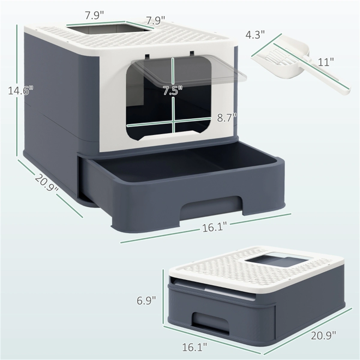 Large White Cat Litter Box Front Entry Top Exit with Scoop view 2