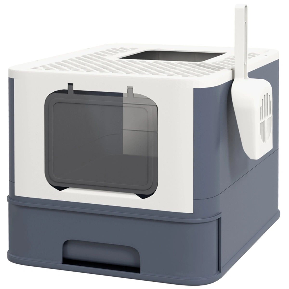 Large White Cat Litter Box Front Entry Top Exit with Scoop view 3