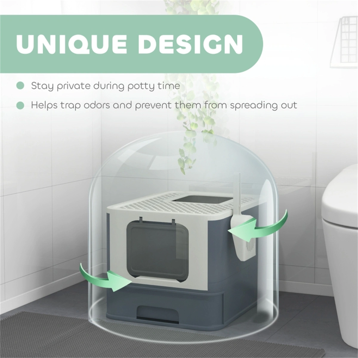 Large White Cat Litter Box Front Entry Top Exit with Scoop view 5