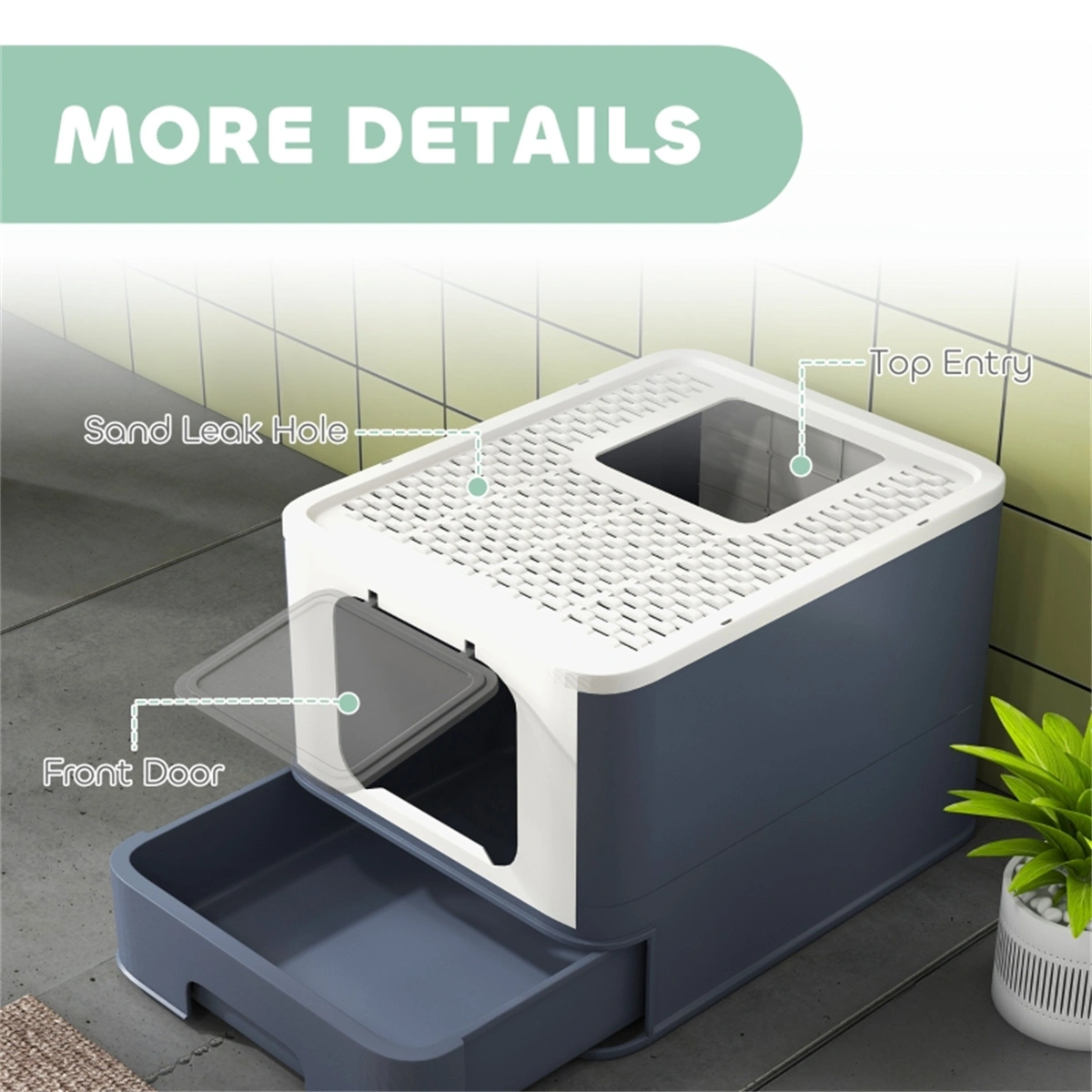 Large White Cat Litter Box Front Entry Top Exit with Scoop view 6
