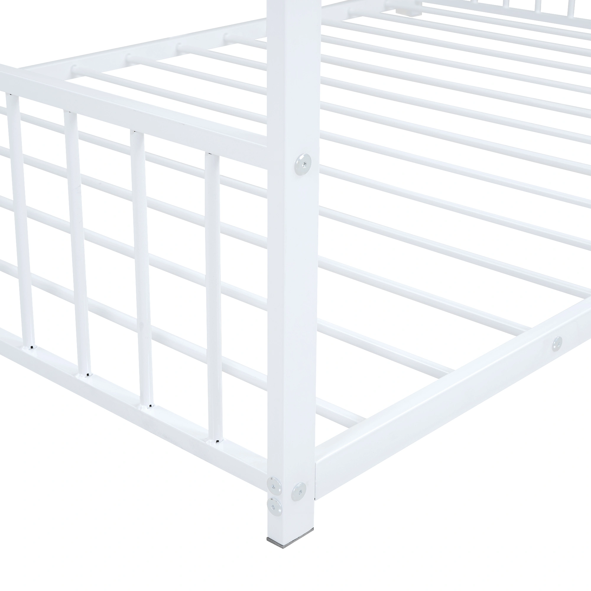 Full Size Metal House Bed Frame with Headboard & Footboard, White Steel Platform Bed for Bedroom view 10