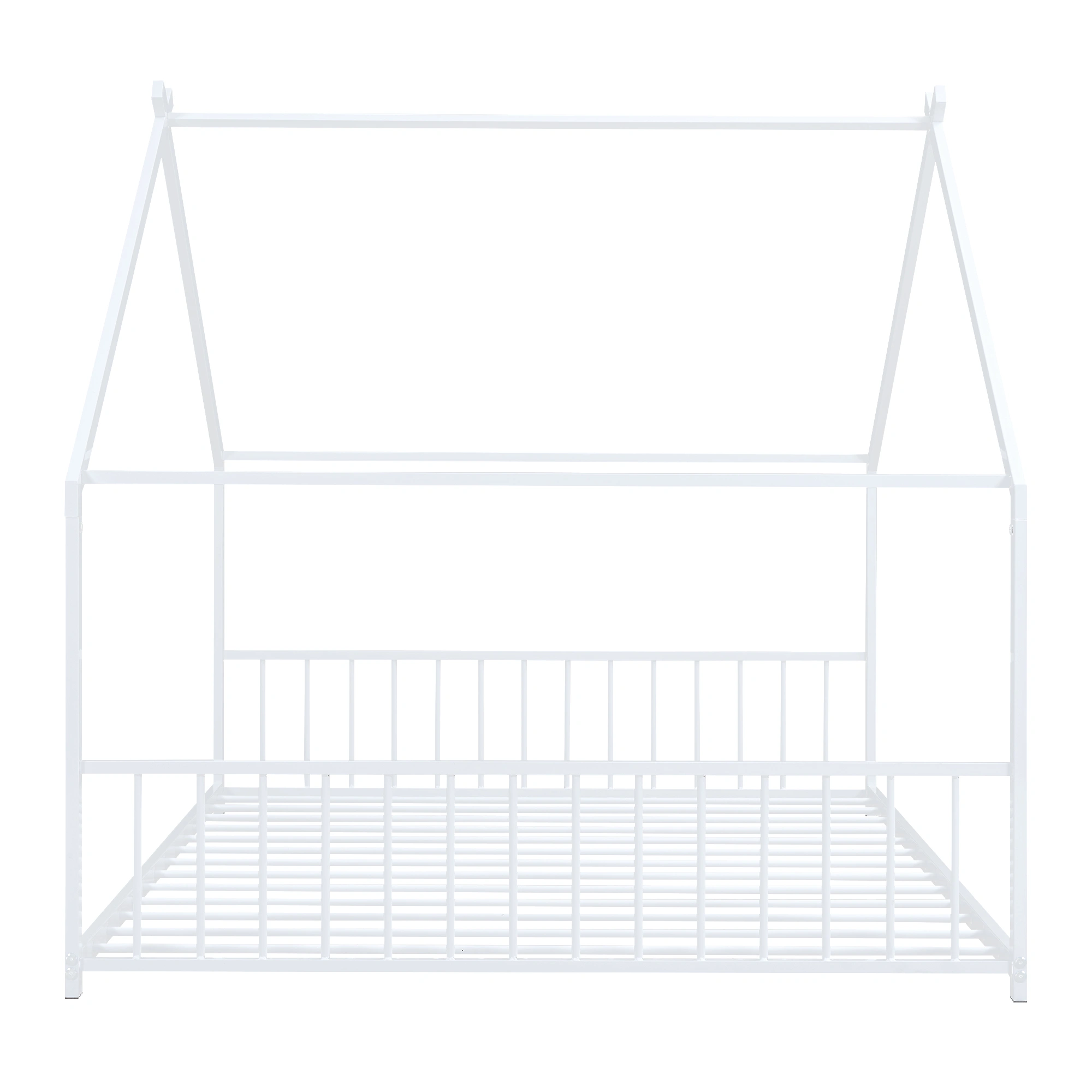 Full Size Metal House Bed Frame with Headboard & Footboard, White Steel Platform Bed for Bedroom view 11