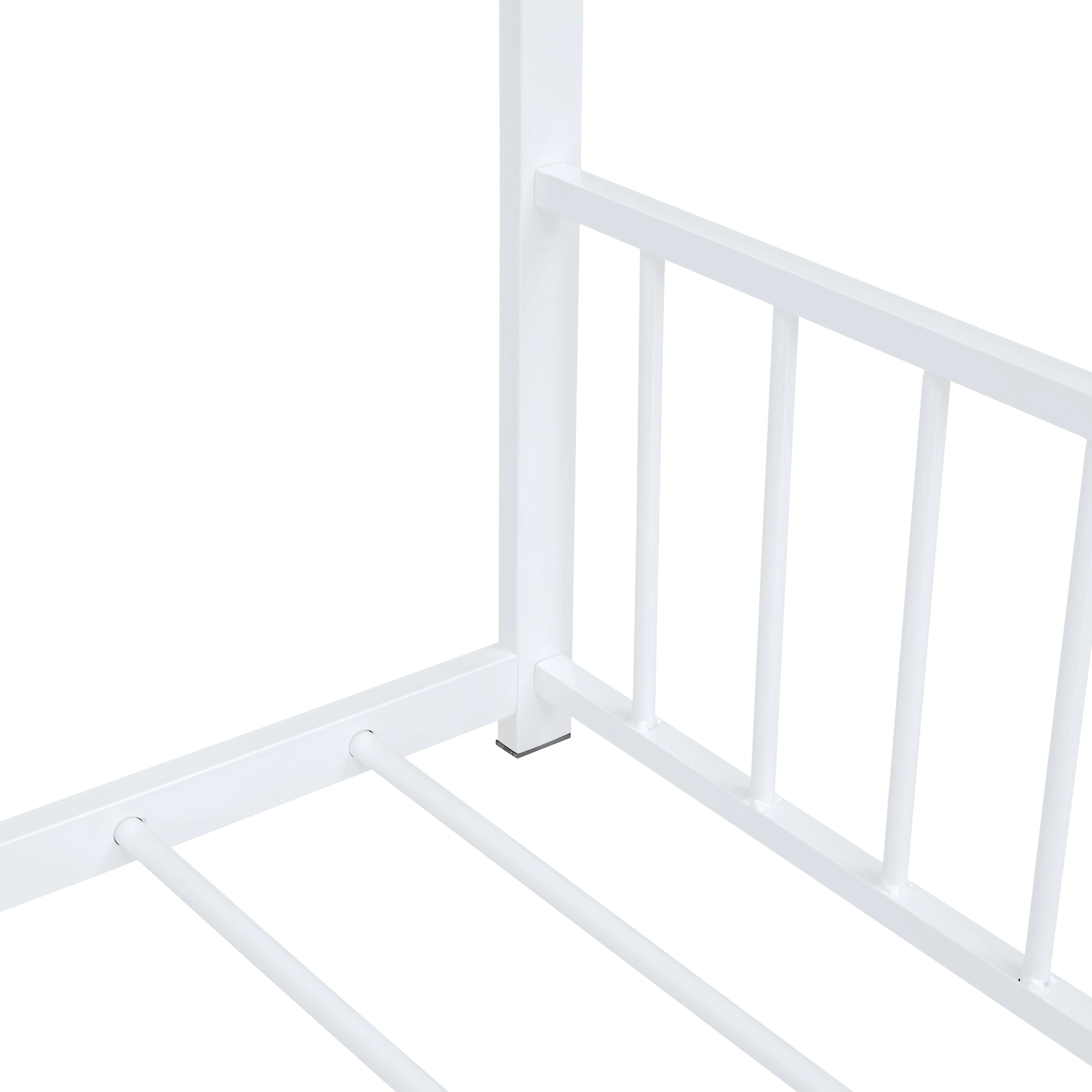 Full Size Metal House Bed Frame with Headboard & Footboard, White Steel Platform Bed for Bedroom view 4
