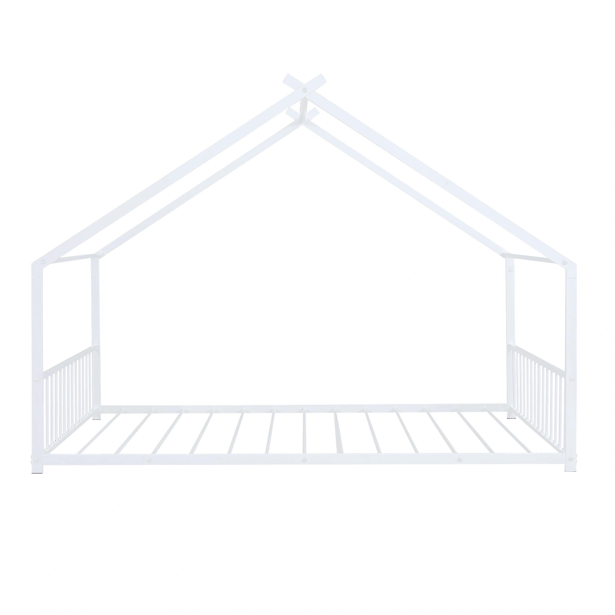 Full Size Metal House Bed Frame with Headboard & Footboard, White Steel Platform Bed for Bedroom view 7