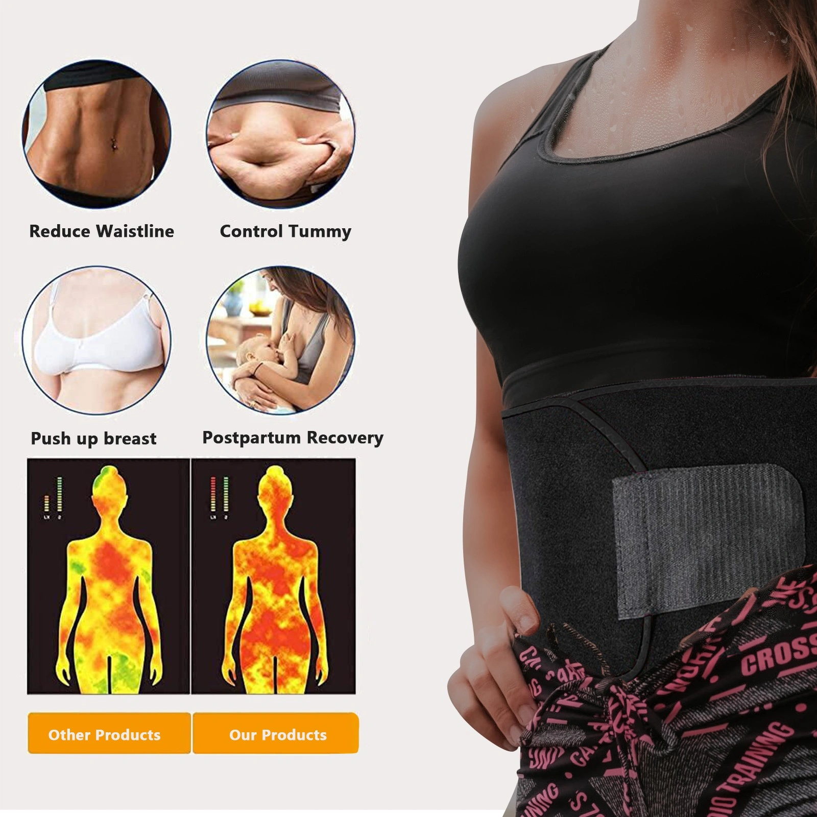 Waist Trainer Belt with Phone Pocket, Men Women Sweat Training Waist Cincher Workout Shaper, Black view 2