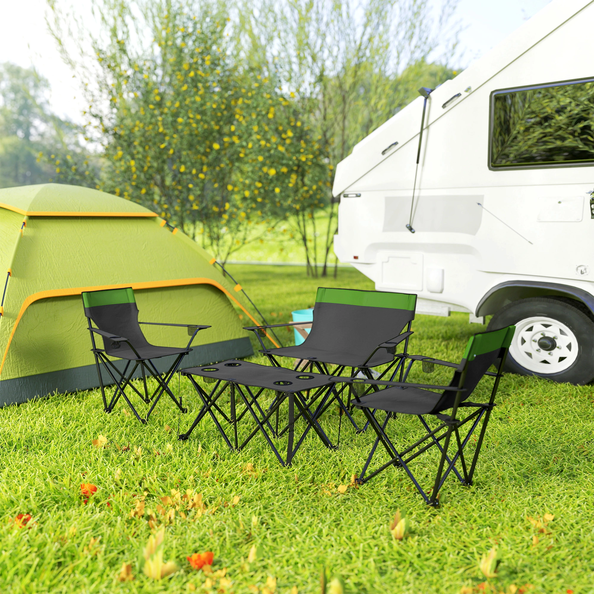 Picnic Table Set - Outdoor Folding Picnic Table with 4 Bench Seats for Park Garden Camping Party view 3