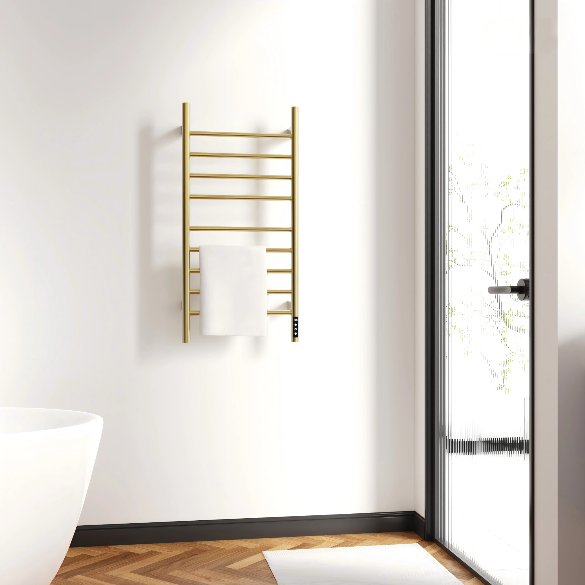 Brushed Gold Heated Towel Rack for Bathroom,Wall Mounted with Intelligent Touch Screen Timer, 9-Bar Towel Warmer, 304 Stainless Steel Polished, Plug-in/Hard-Wired[Unable ship on weekends, TK/TEMU only for pickup, only TX10643 warehouse supports GOFO] view 7