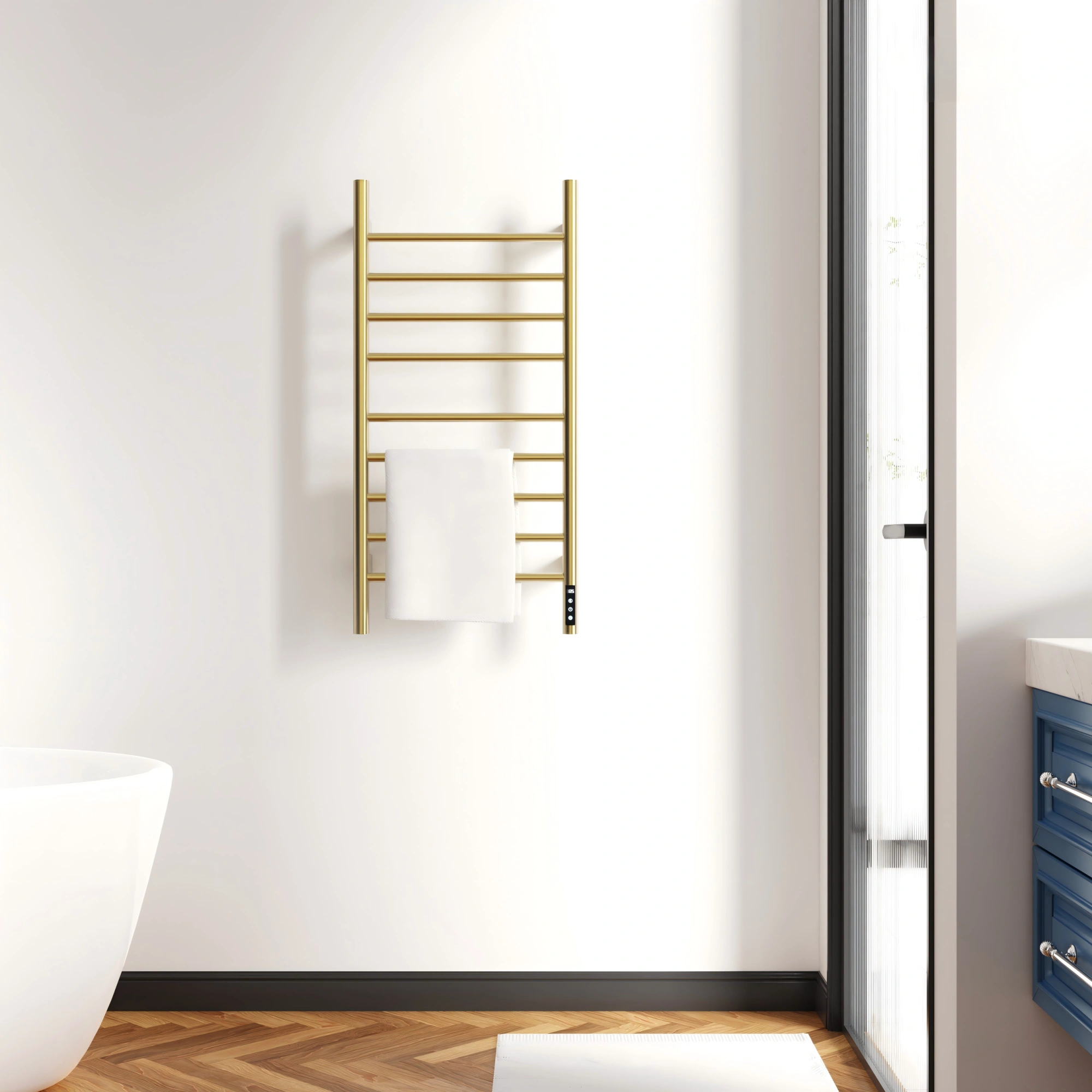 Brushed Gold Heated Towel Rack for Bathroom,Wall Mounted with Intelligent Touch Screen Timer, 9-Bar Towel Warmer, 304 Stainless Steel Polished, Plug-in/Hard-Wired[Unable ship on weekends, TK/TEMU only for pickup, only TX10643 warehouse supports GOFO] view 8