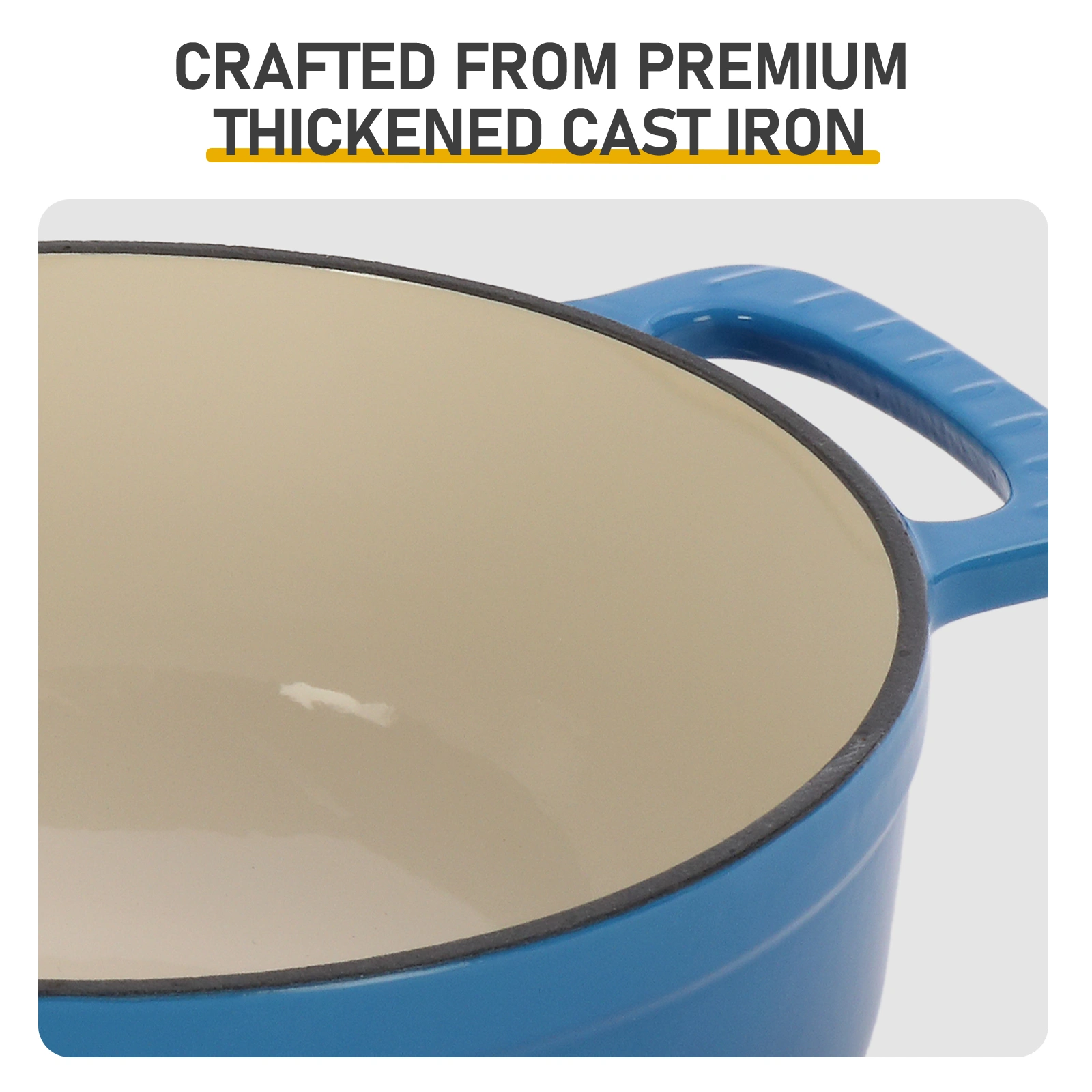 Cast iron 7.5QT cooking pot set - Gradient blue color - Includes two silicone gloves - Enamel pot view 8