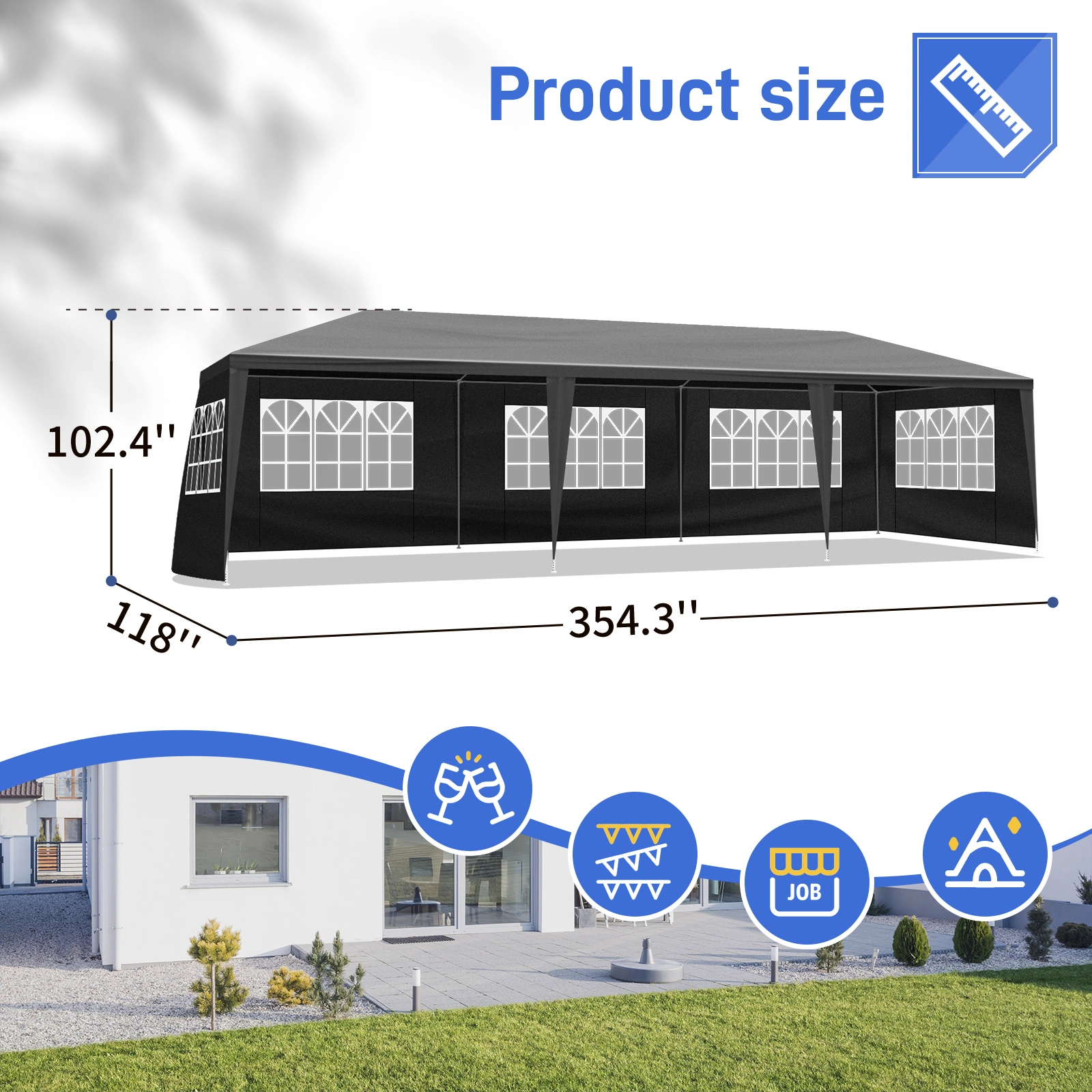 10'x30' Outdoor Party Tent with 8 Removable Sidewalls, Waterproof Canopy Patio Wedding Gazebo Black view 10