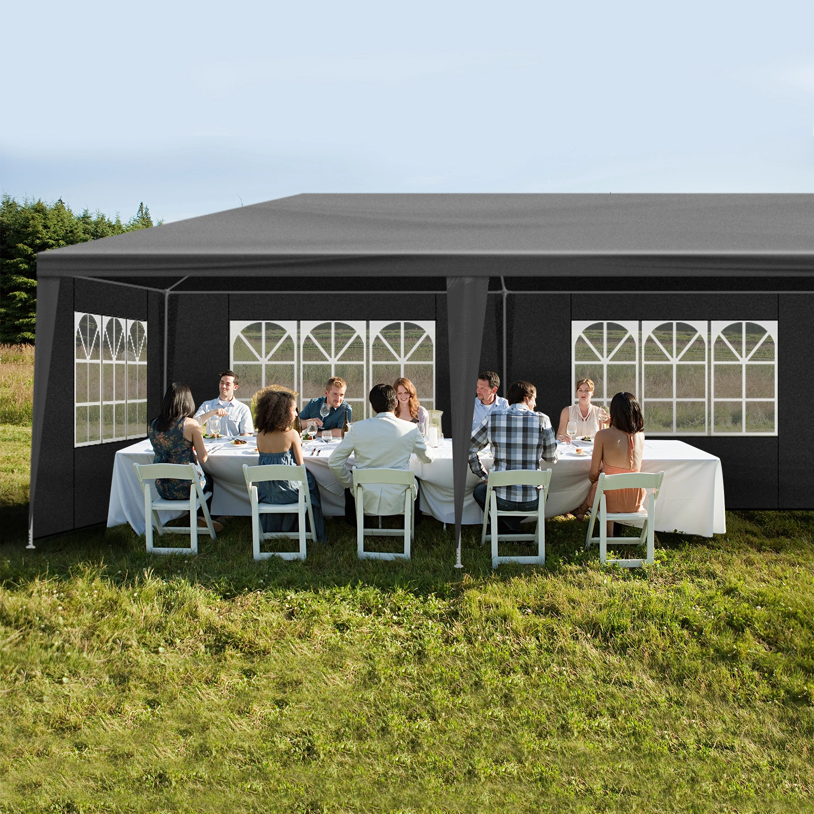 10'x30' Outdoor Party Tent with 8 Removable Sidewalls, Waterproof Canopy Patio Wedding Gazebo Black view 11