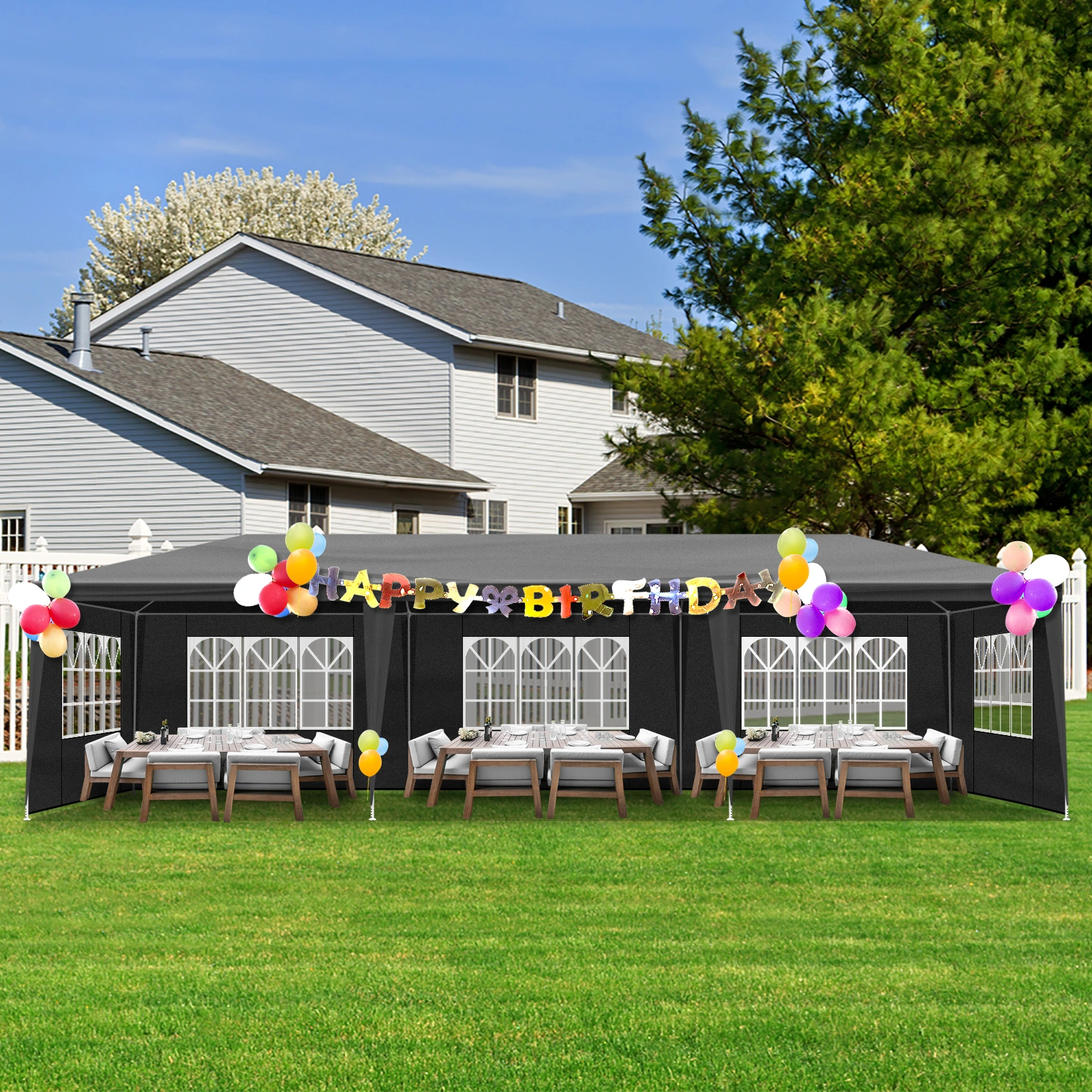10'x30' Outdoor Party Tent with 8 Removable Sidewalls, Waterproof Canopy Patio Wedding Gazebo Black view 16