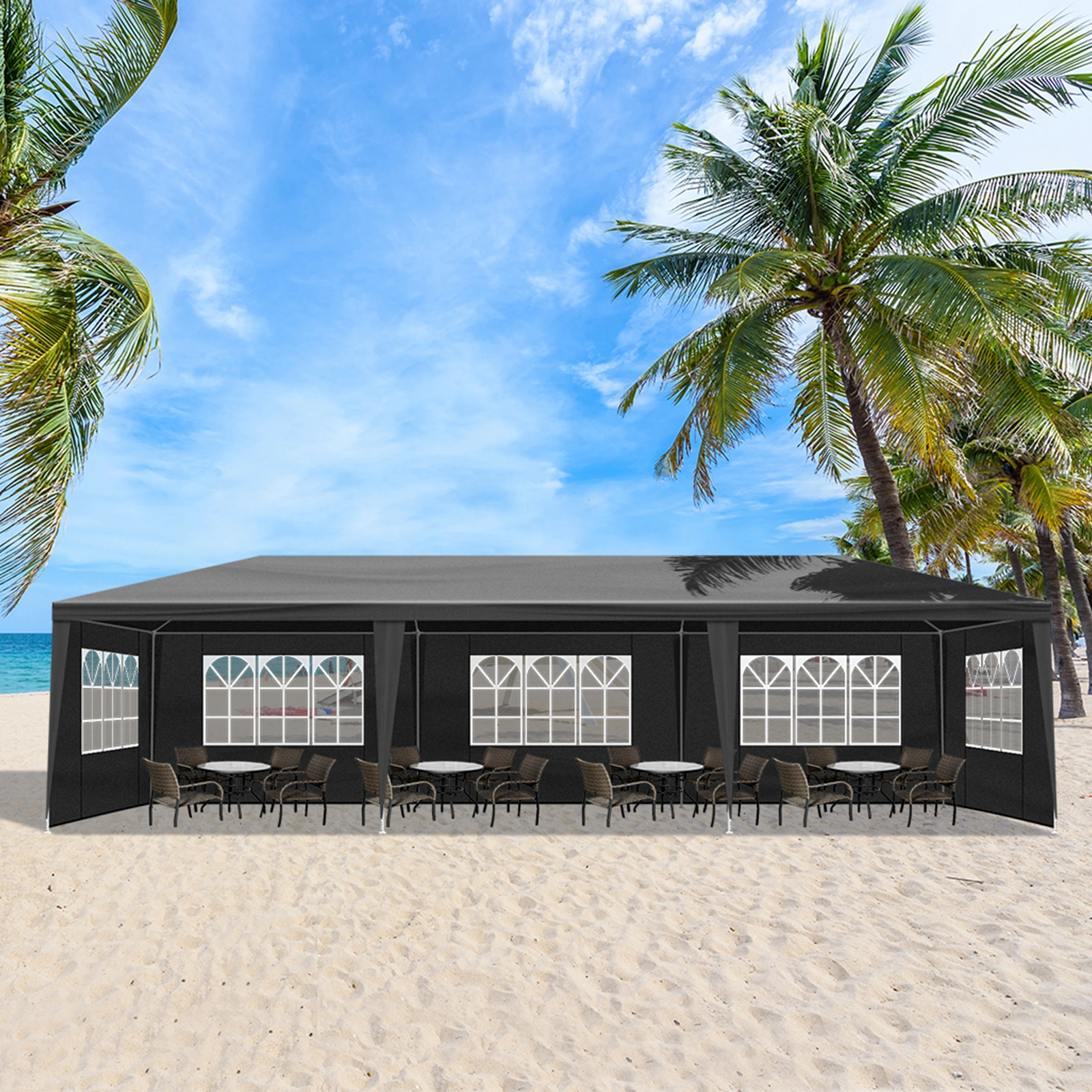 10'x30' Outdoor Party Tent with 8 Removable Sidewalls, Waterproof Canopy Patio Wedding Gazebo Black view 19