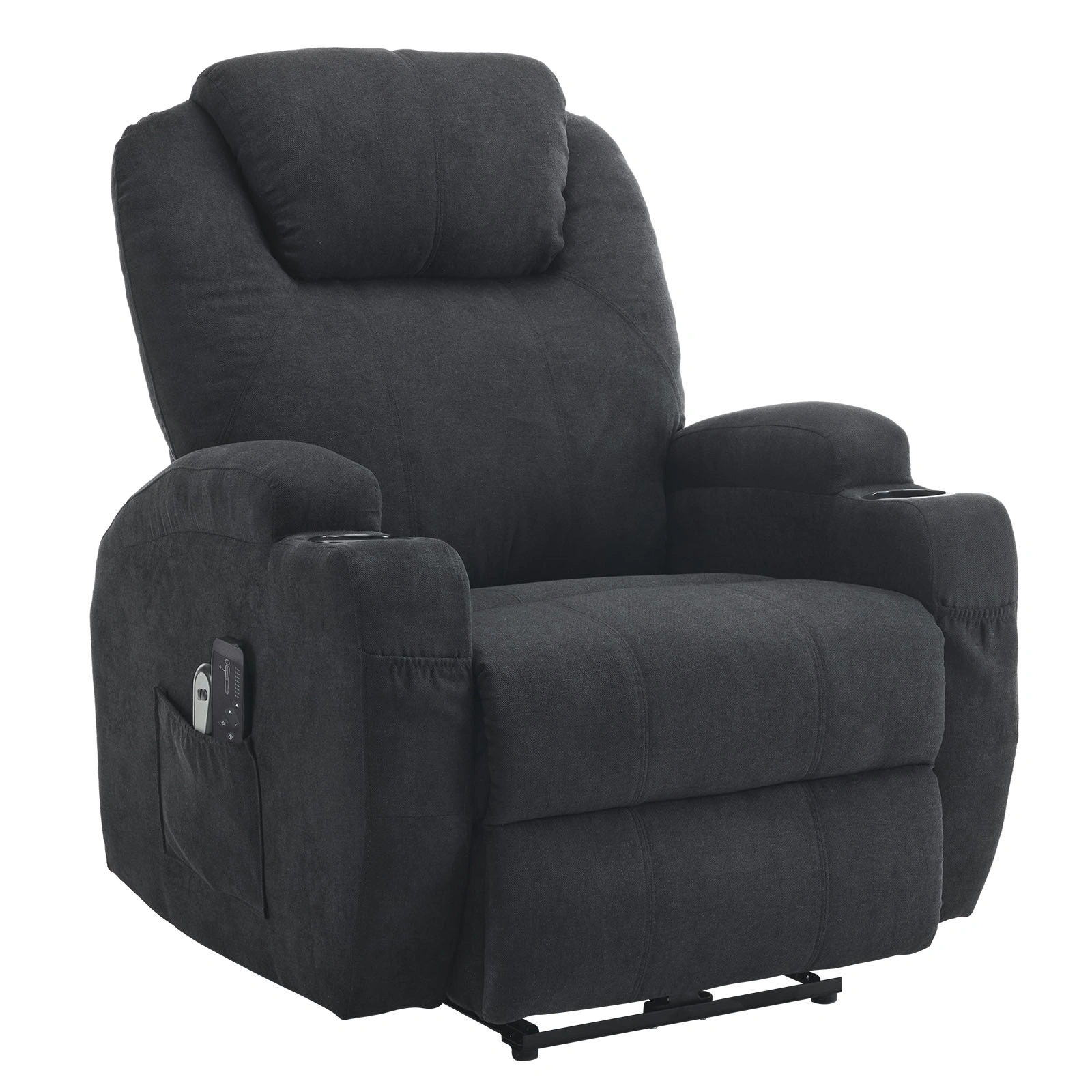 Black Fabric Electric Recliner Chair with 2-Point Massage & Heating, 120kg Weight Capacity, Adjustable Reclining Chair for Living Room view 4