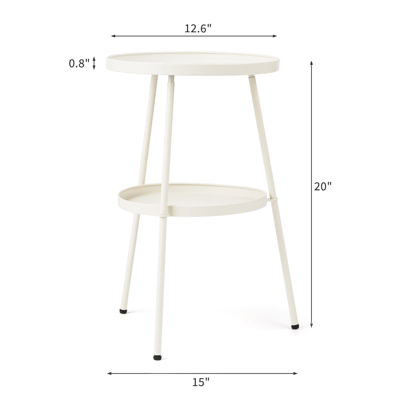 Patio Small Side Table, Round 2 Tier End Table, Metal Round Coffee Table for Indoor Outdoor, Cream White view 8