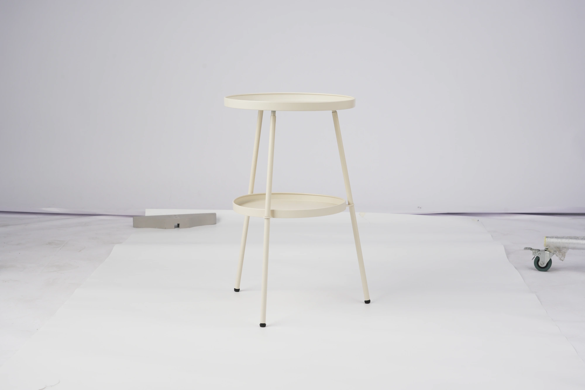 Patio Small Side Table, Round 2 Tier End Table, Metal Round Coffee Table for Indoor Outdoor, Cream White view 9