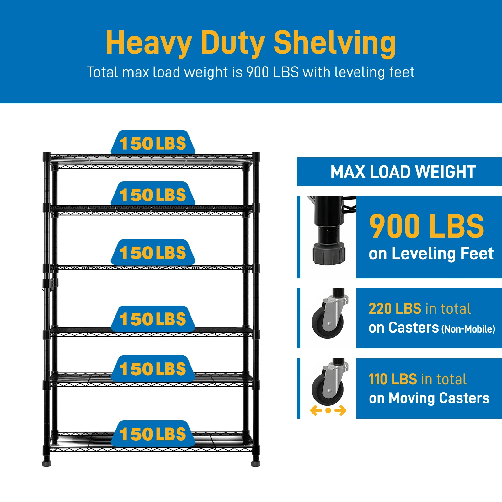 6-Tier disassembly and free assembly NSF-Certified Steel Wire Shelving with Wheels view 10