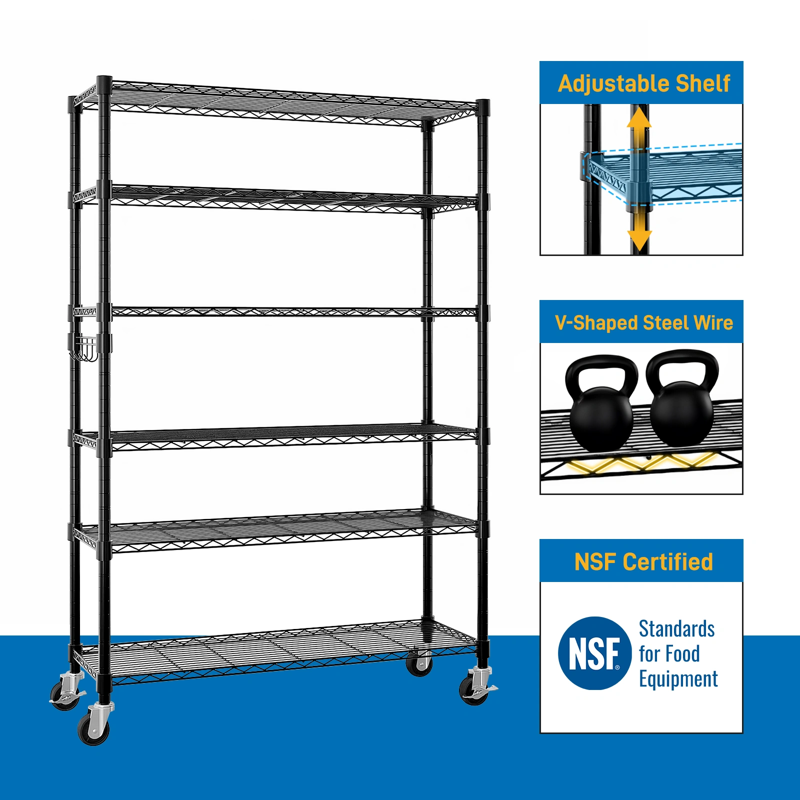 6-Tier disassembly and free assembly NSF-Certified Steel Wire Shelving with Wheels view 11