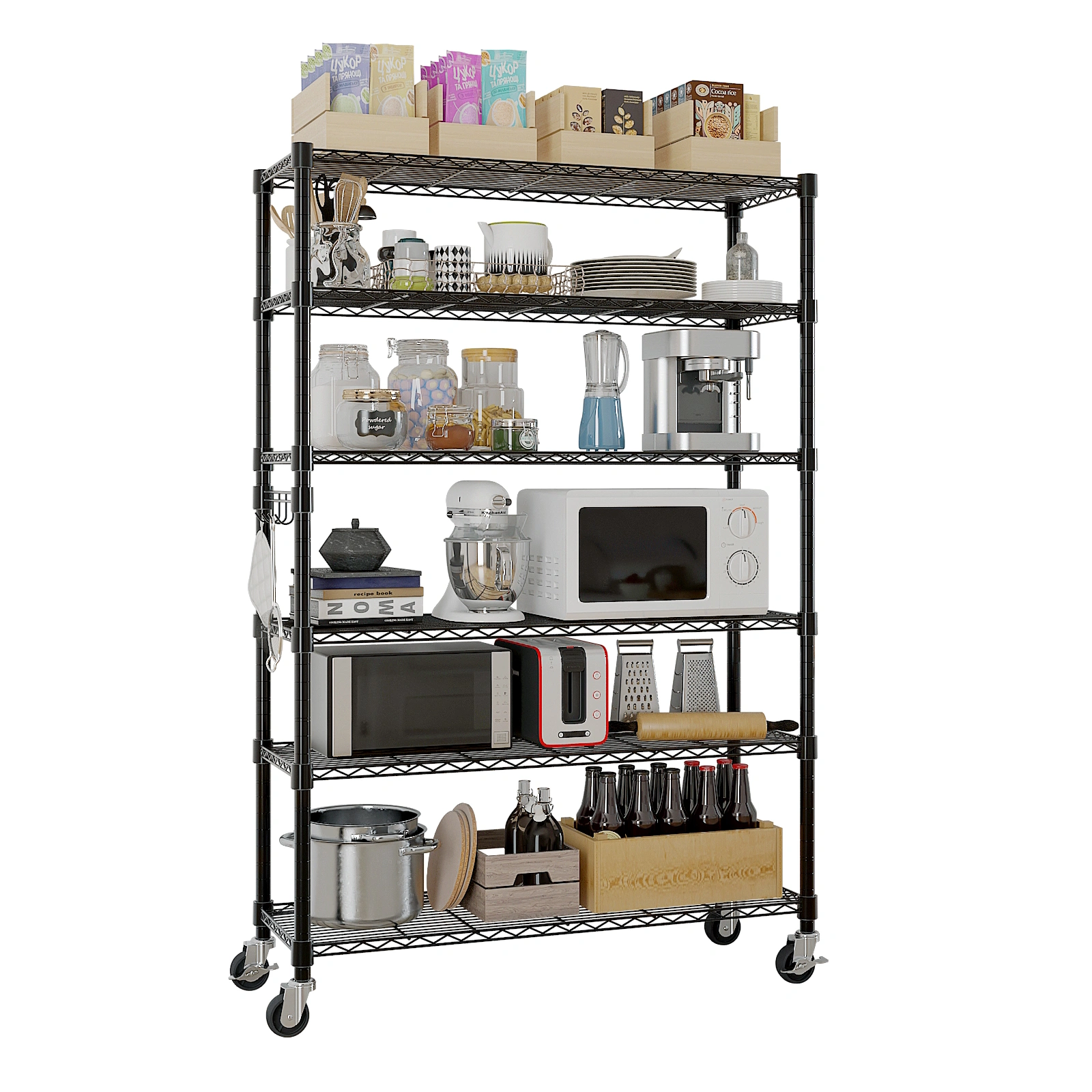 6-Tier disassembly and free assembly NSF-Certified Steel Wire Shelving with Wheels view 7