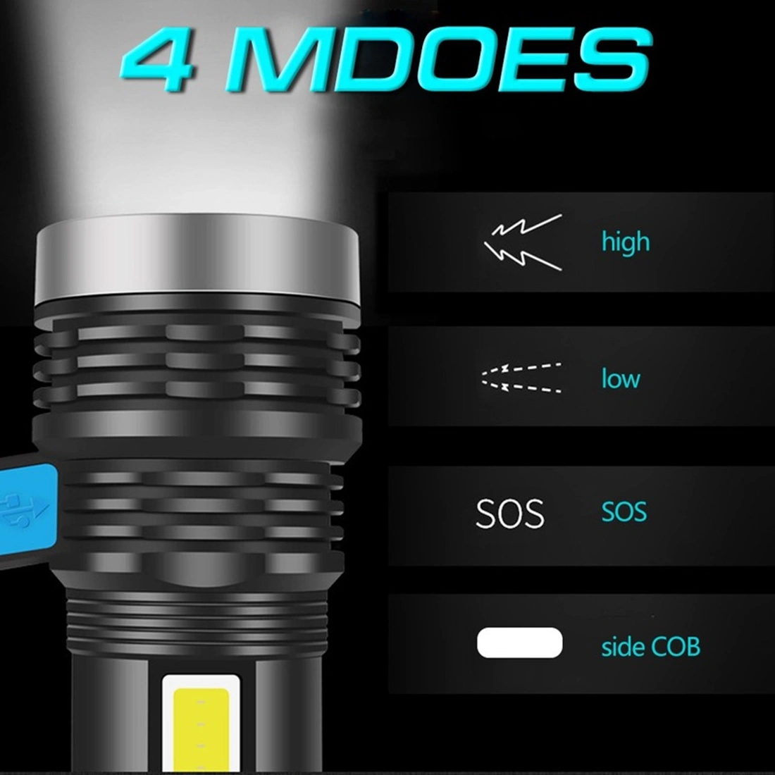 USB Rechargeable LED Flashlight Searchlight Spotlight Work Light Outdoor Camping Hiking view 2