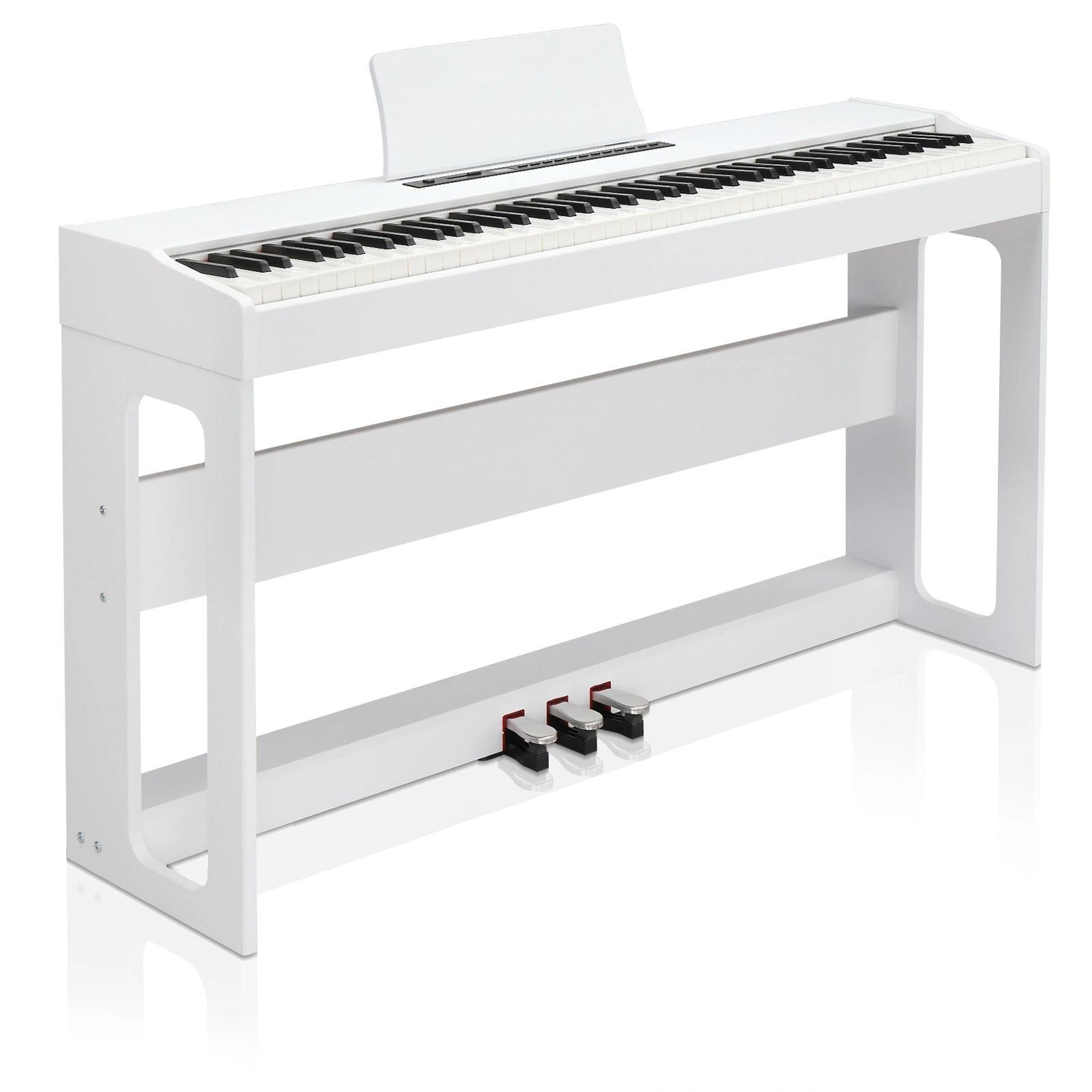 Glarry GDP-104 88 Key Digital Piano Full Weighted Keys with Furniture Stand, Power Adapter, Triple Pedals, Headphones, White view 2