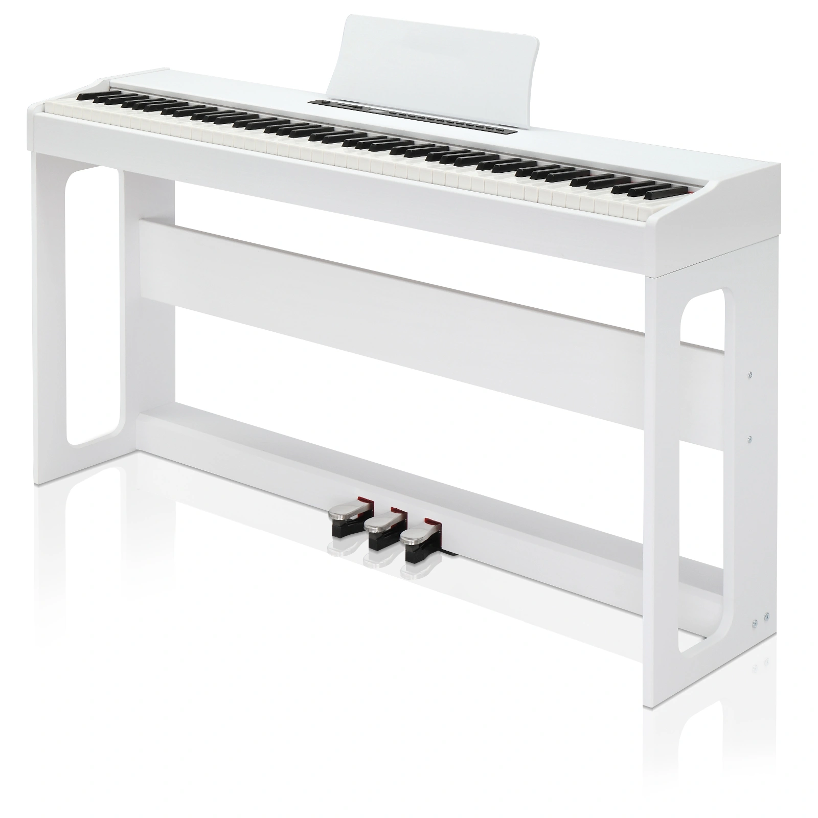 Glarry GDP-104 88 Key Digital Piano Full Weighted Keys with Furniture Stand, Power Adapter, Triple Pedals, Headphones, White view 3