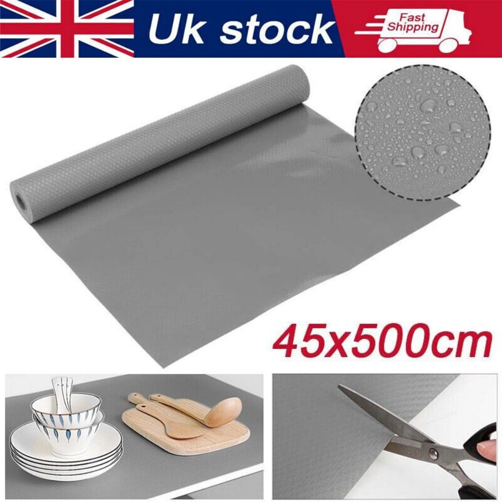 45cm x 500cm Non-Slip Waterproof Drawer Shelf Liner Mat Roll - Grey, UK
