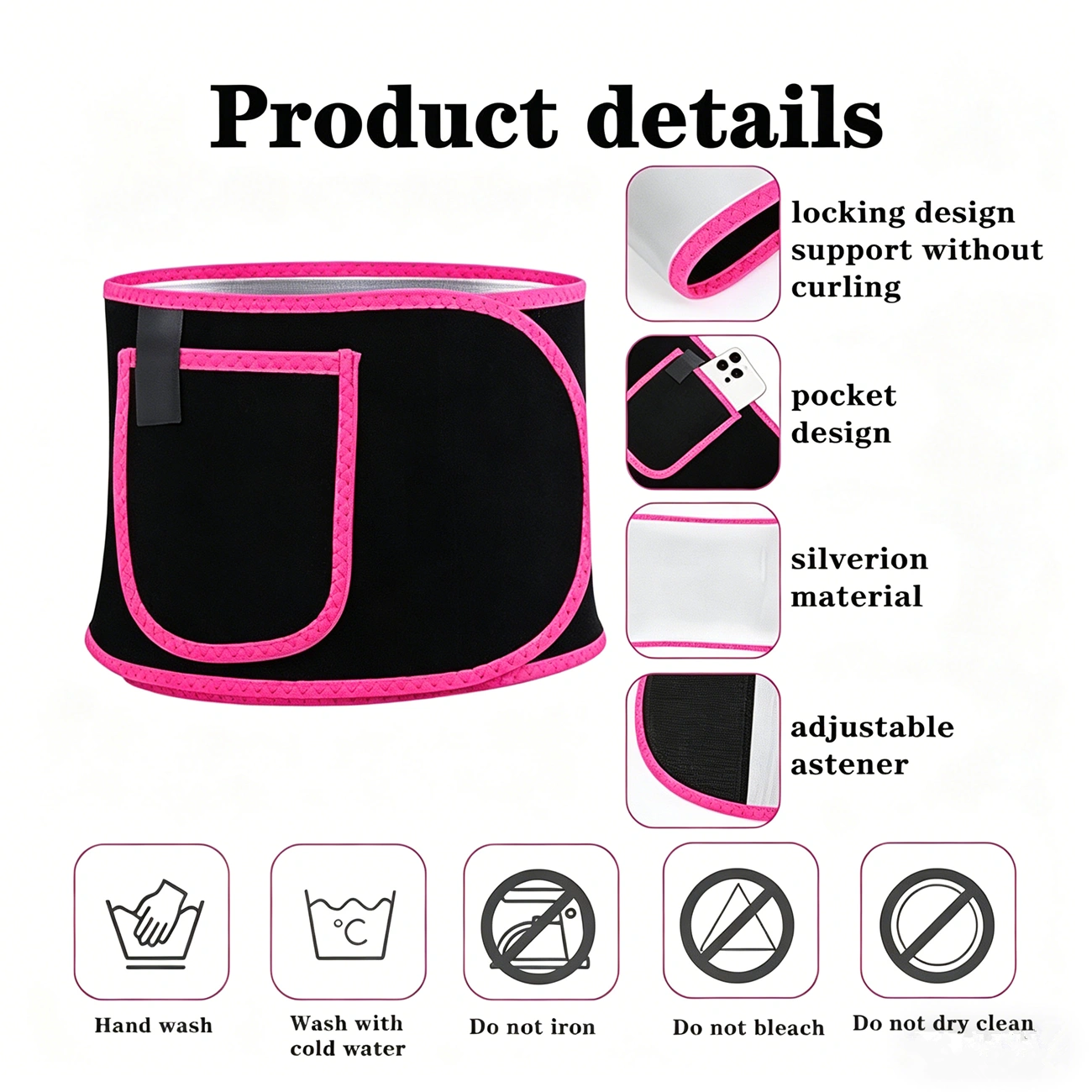 Waist Trainer Belt with Phone Pocket, Body Shaper Weight Loss Girdle Waist Cincher for Men Women, Pink-Black-Silver view 5