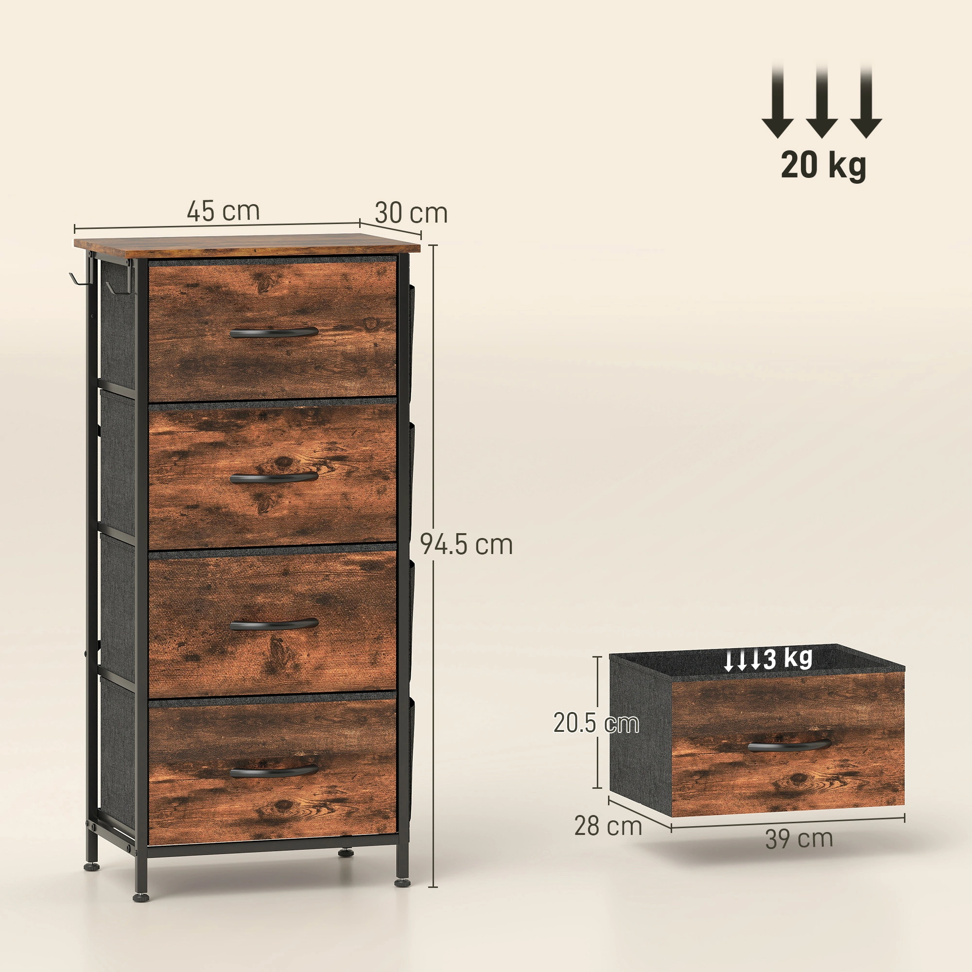 Wood Storage Chest with Drawers, Tall Organizer Cabinet, Multi-Purpose Dresser for Home Office Closet view 2