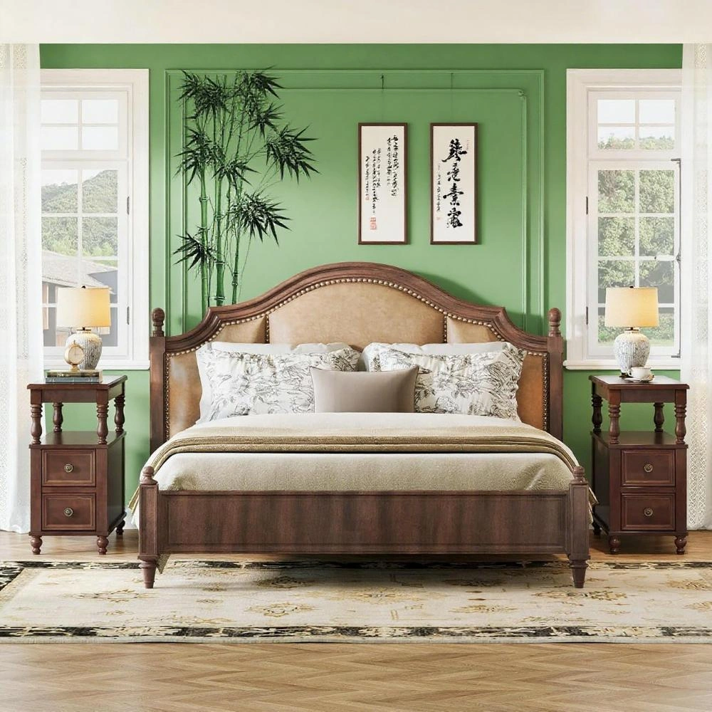 Rattan Coffee Table, Mid-Century Modern Round Side Table with Natural Peacock Weave, Living Room Accent Table view 3