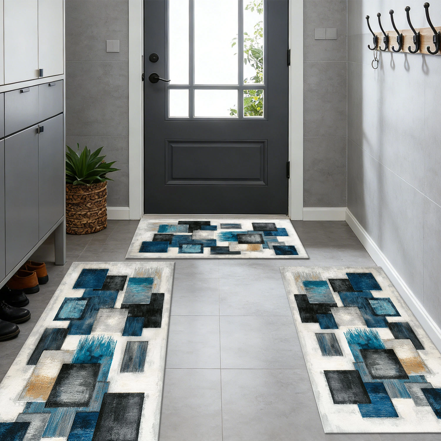 Three-piece kitchen rug set, non-slip and washable, abstract pattern kitchen hallway rug, soft and comfortable, suitable for sinks, floors, entrances, hallways and bathrooms. view 10
