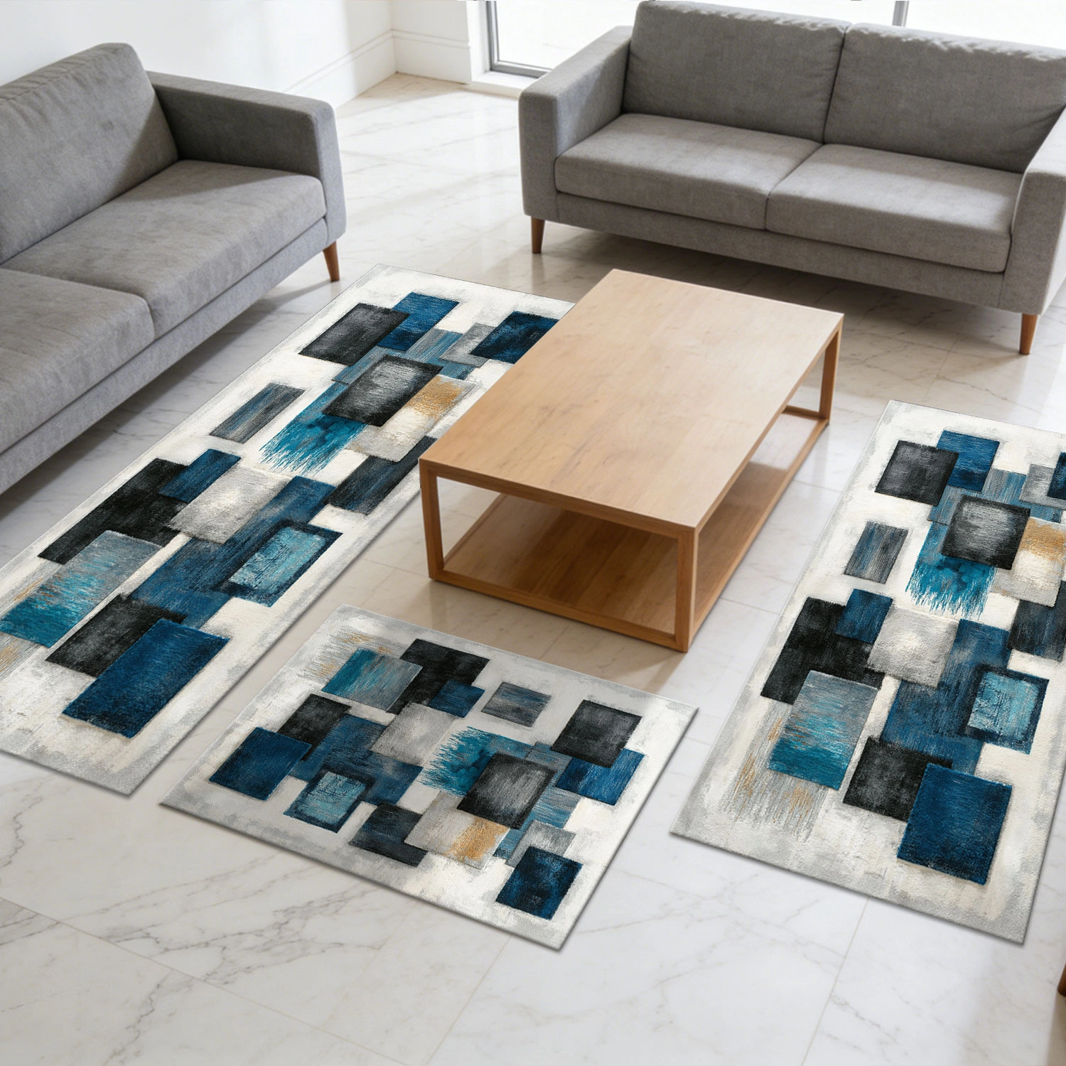 Three-piece kitchen rug set, non-slip and washable, abstract pattern kitchen hallway rug, soft and comfortable, suitable for sinks, floors, entrances, hallways and bathrooms. view 12