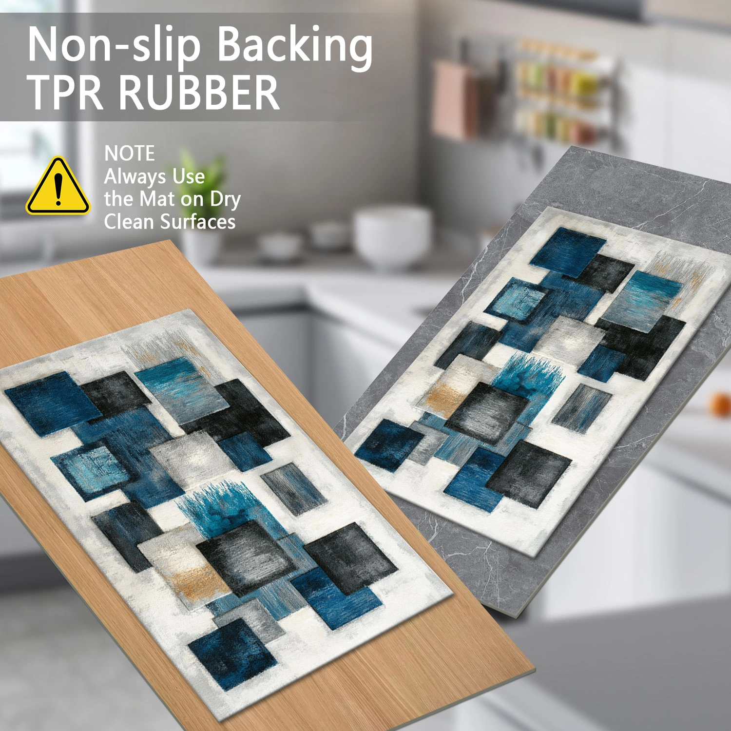 Three-piece kitchen rug set, non-slip and washable, abstract pattern kitchen hallway rug, soft and comfortable, suitable for sinks, floors, entrances, hallways and bathrooms. view 4