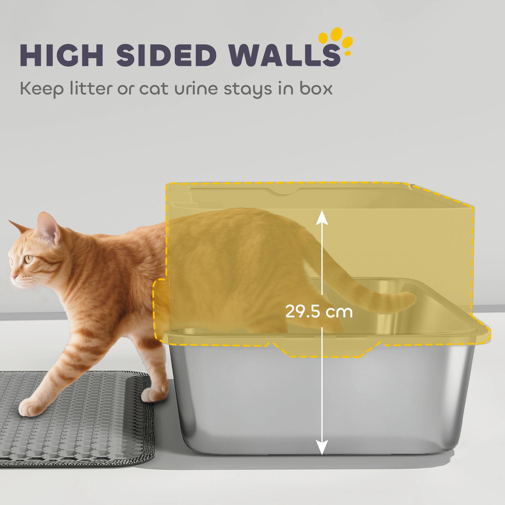 Large Open Top Cat Litter Box with High Sides, Non-Slip Bottom, Easy Clean Design view 4