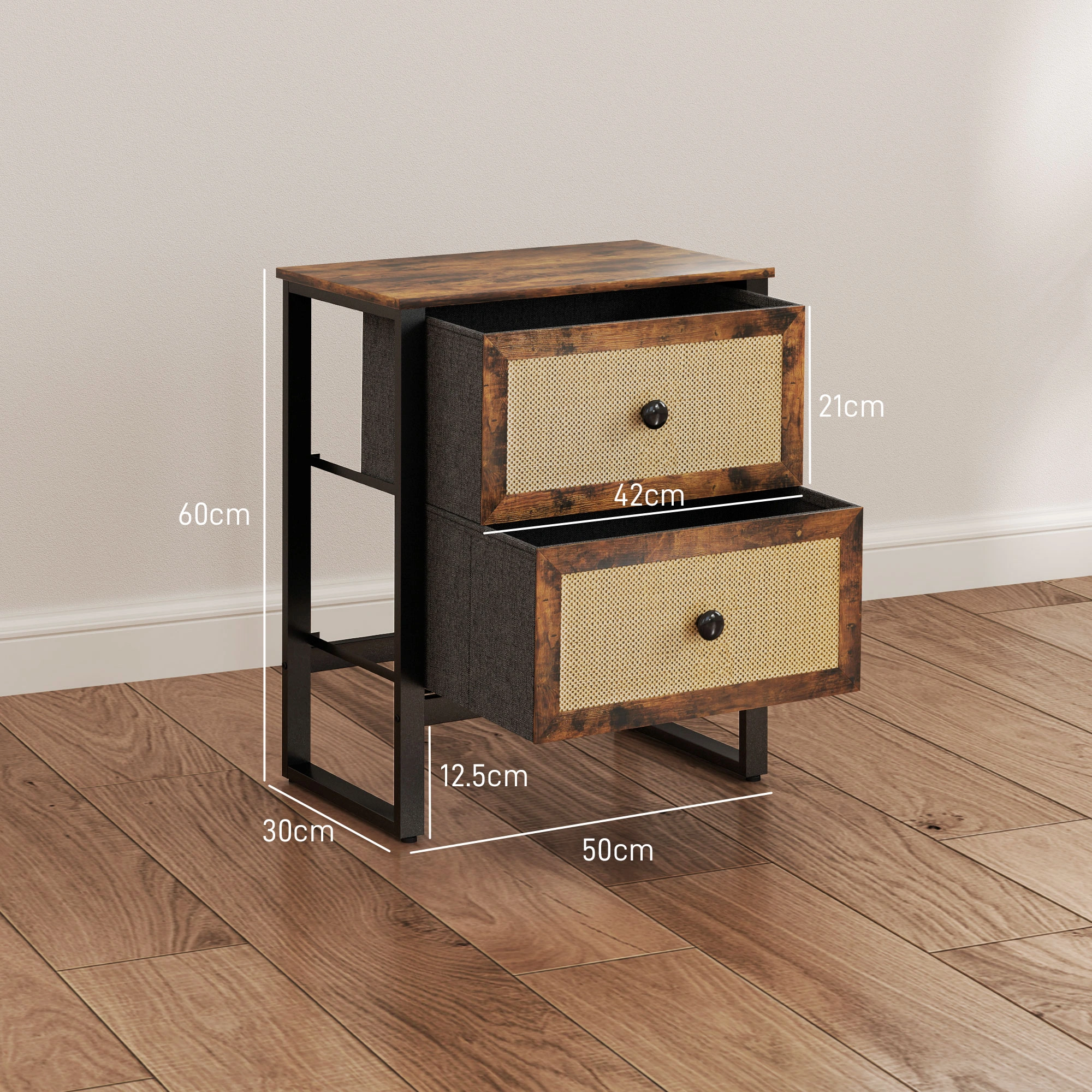 Contemporary Bedside Tables with Charging Station, Nightstand with LED Light, Bedroom Storage Table view 3