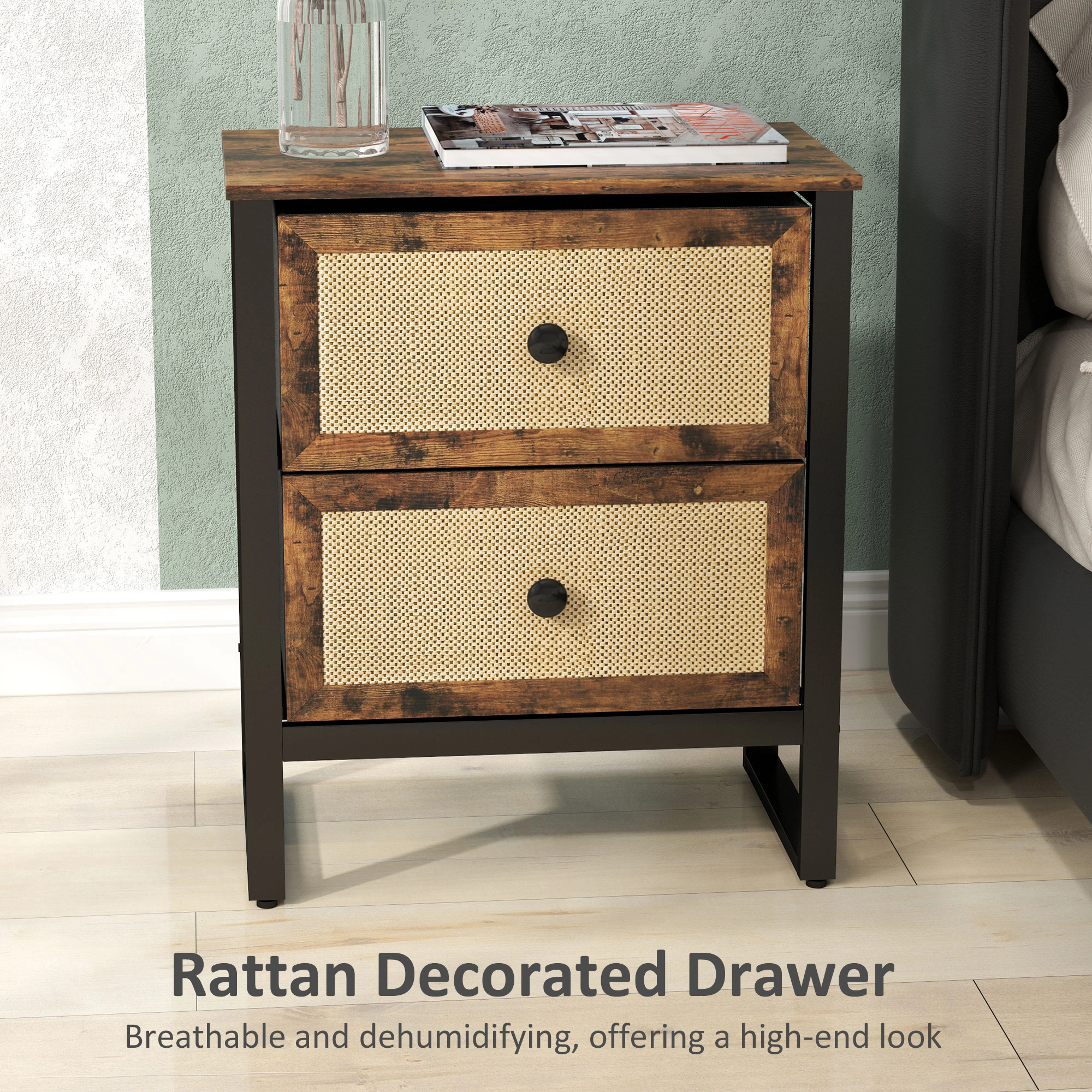 Contemporary Bedside Tables with Charging Station, Nightstand with LED Light, Bedroom Storage Table view 4