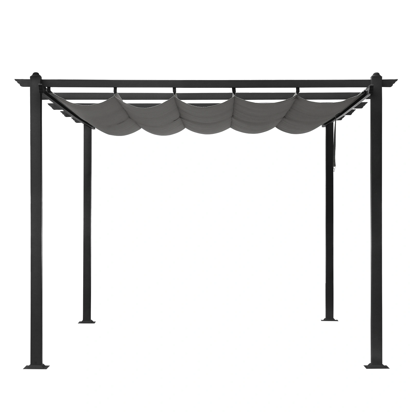 143.1" x 101.4" Retractable Canopy Metal Pergola, Heavy Duty Powder Coated Iron Frame Patio Pergola with Adjustable PA Coated Oxford Fabric Shade Canopy for Backyard Garden Lawn, Dark Gray
