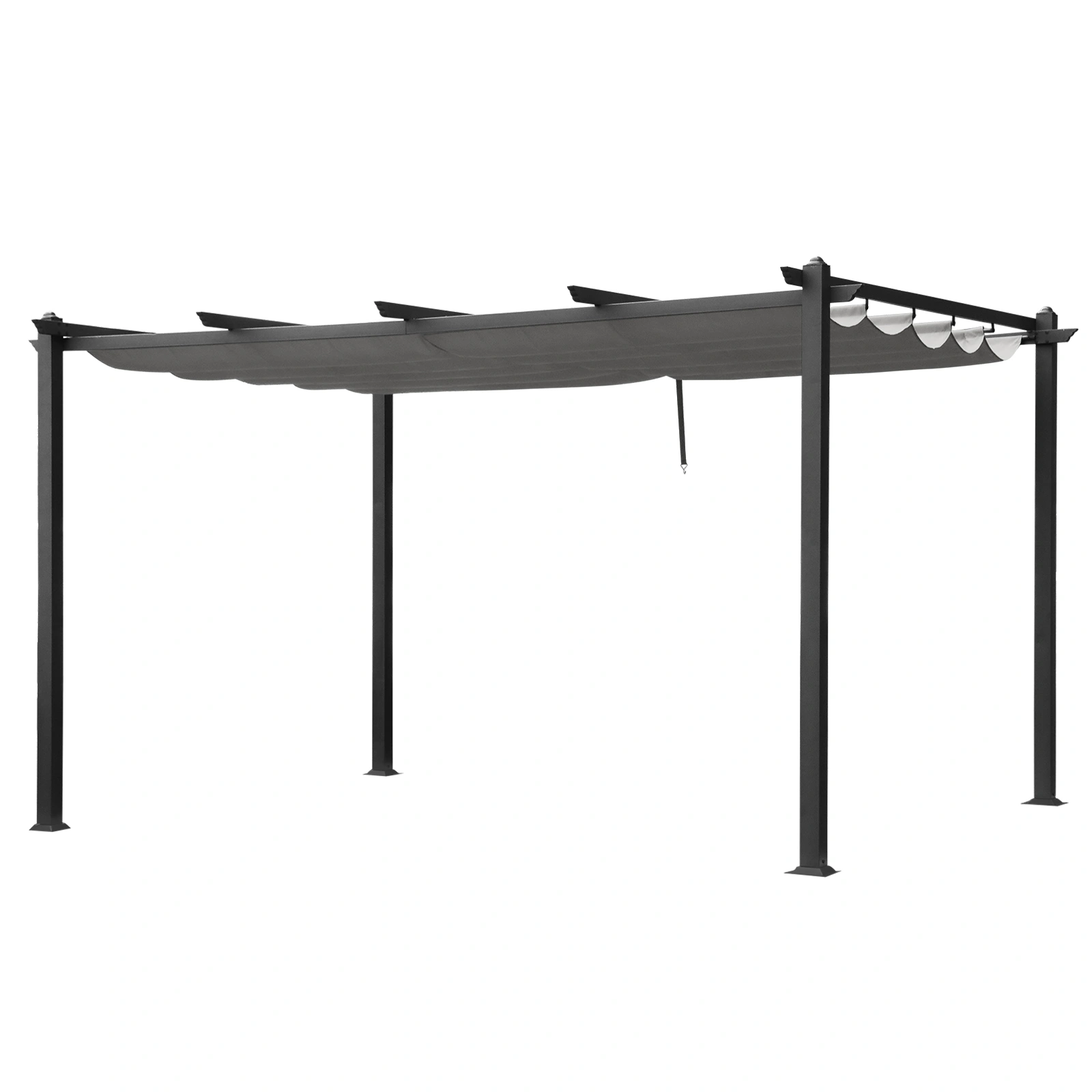 143.1" x 101.4" Retractable Canopy Metal Pergola, Heavy Duty Powder Coated Iron Frame Patio Pergola with Adjustable PA Coated Oxford Fabric Shade Canopy for Backyard Garden Lawn, Dark Gray view 3