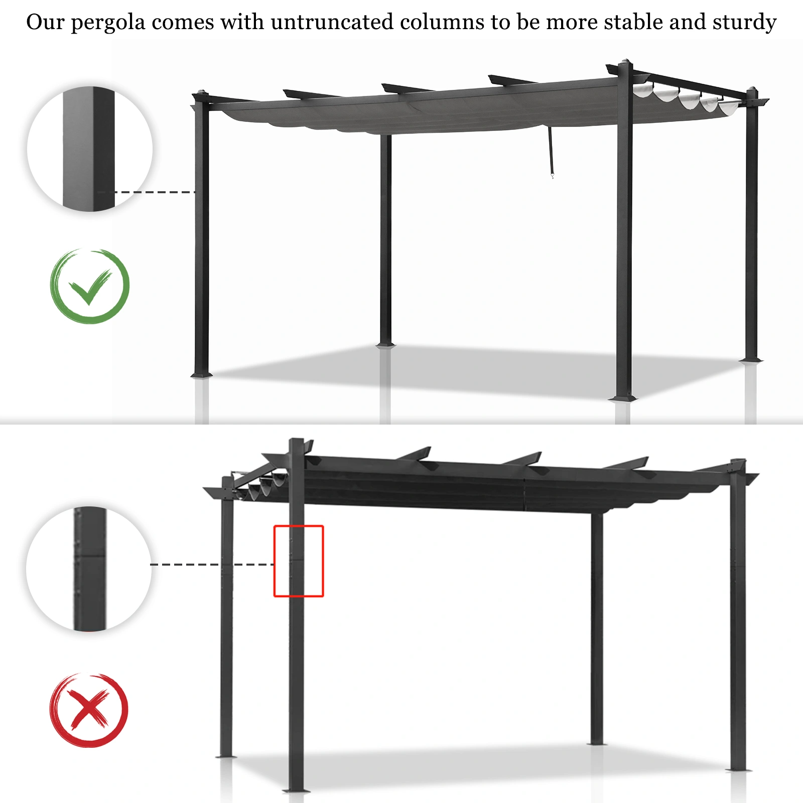 143.1" x 101.4" Retractable Canopy Metal Pergola, Heavy Duty Powder Coated Iron Frame Patio Pergola with Adjustable PA Coated Oxford Fabric Shade Canopy for Backyard Garden Lawn, Dark Gray view 5