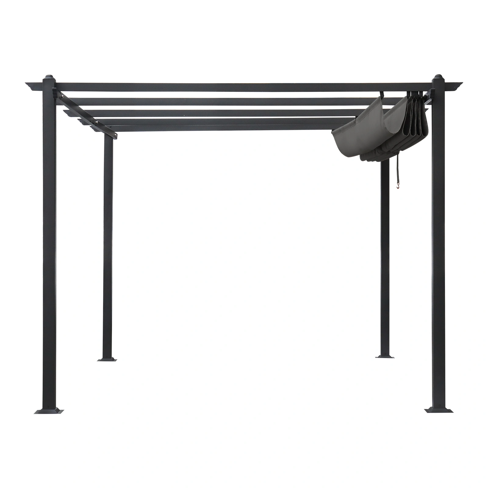 143.1" x 101.4" Retractable Canopy Metal Pergola, Heavy Duty Powder Coated Iron Frame Patio Pergola with Adjustable PA Coated Oxford Fabric Shade Canopy for Backyard Garden Lawn, Dark Gray view 6